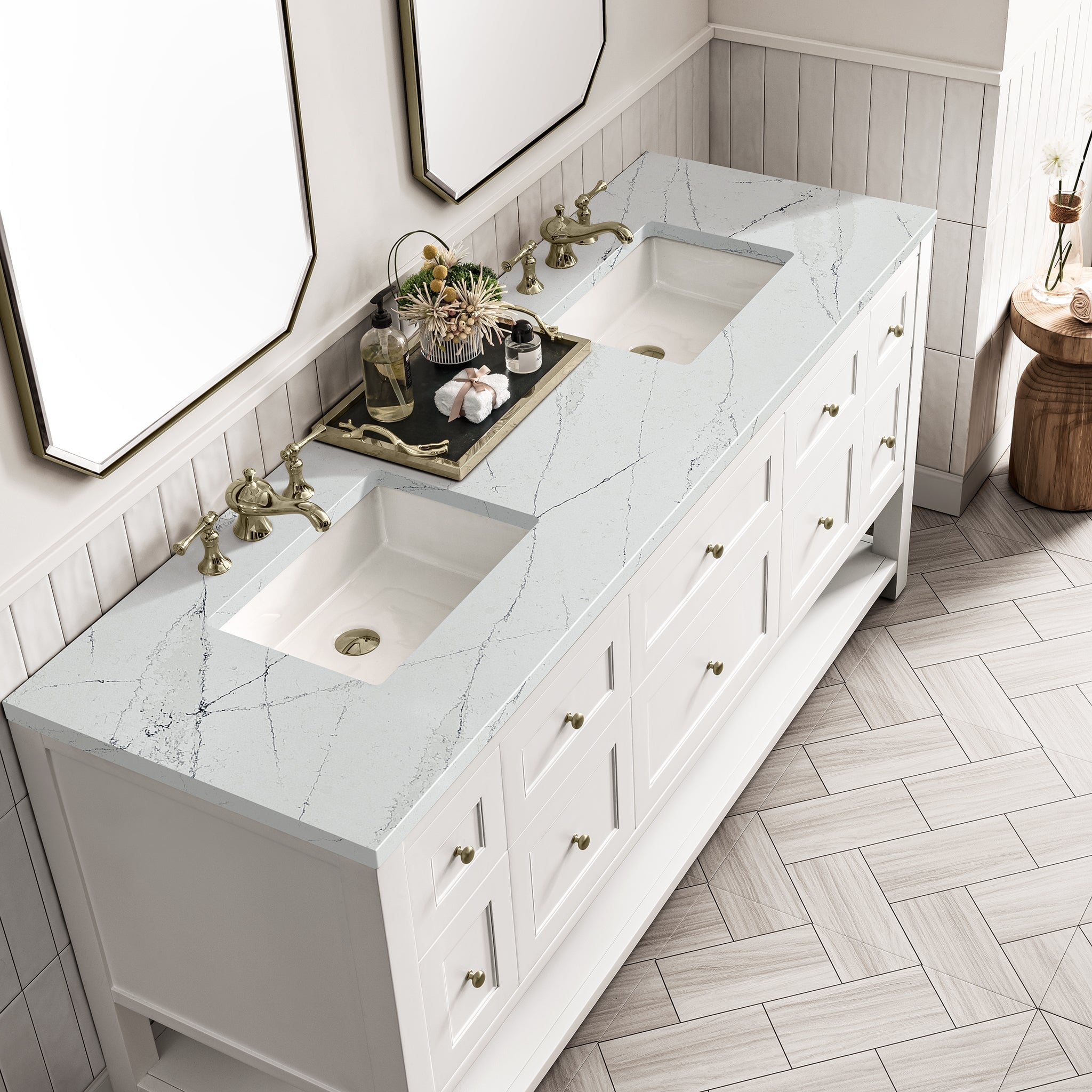 James Martin Breckenridge 72" Double Bathroom Vanity, Bright White with Ethereal Noctis countertop