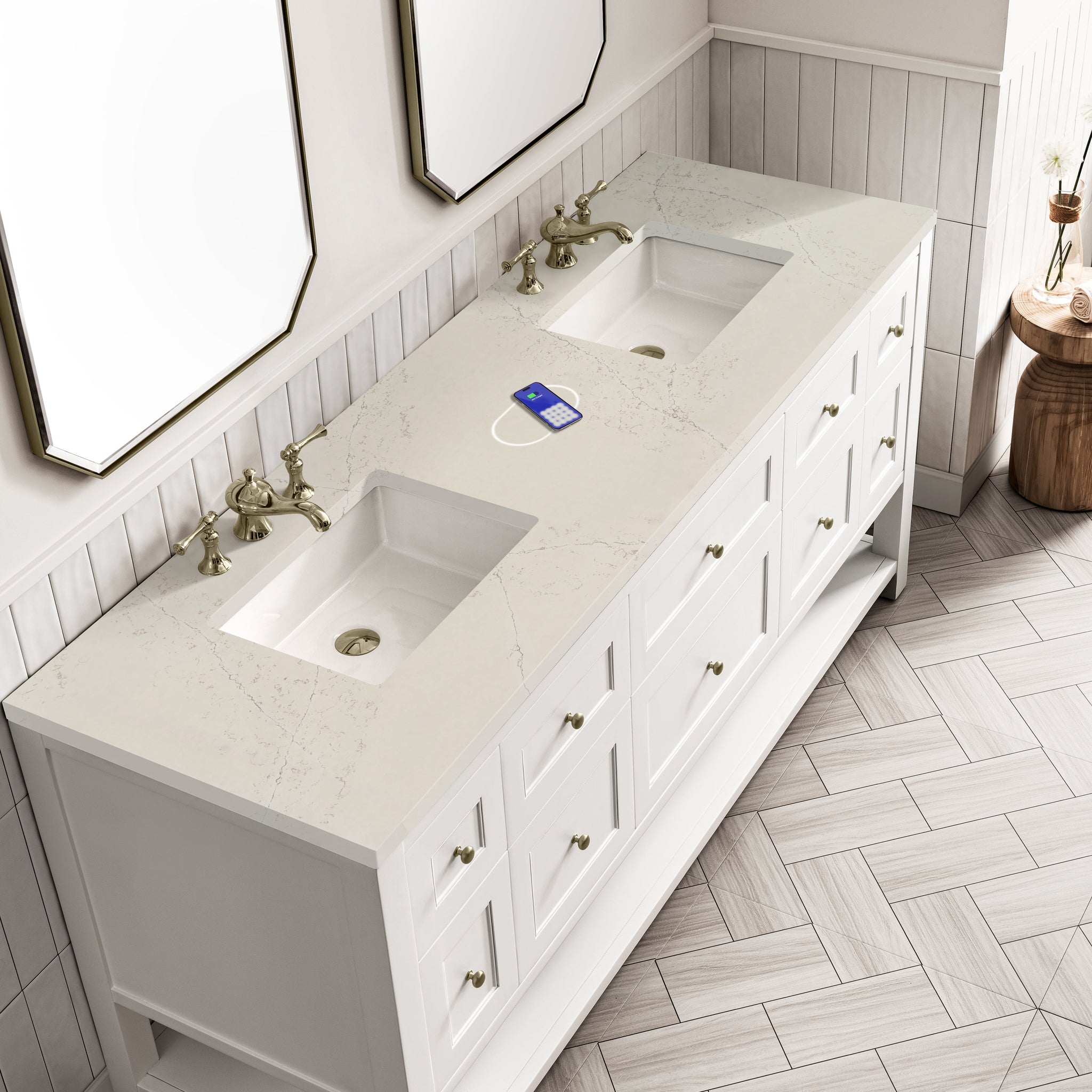 James Martin Breckenridge 72" Double Bathroom Vanity, Bright White with Siberian (FreePower) countertop