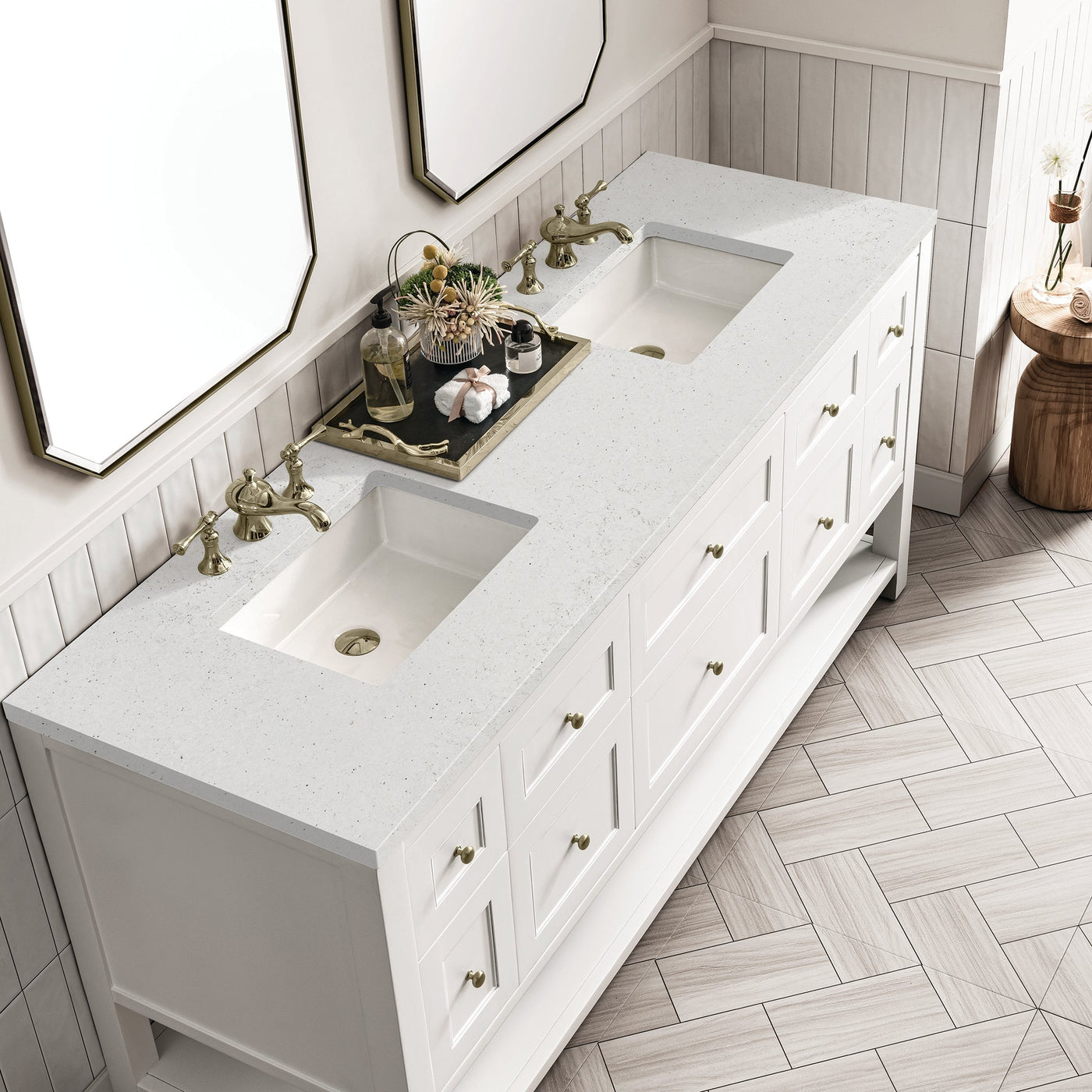 James Martin Breckenridge 72" Double Bathroom Vanity, Bright White with Lime Delight countertop