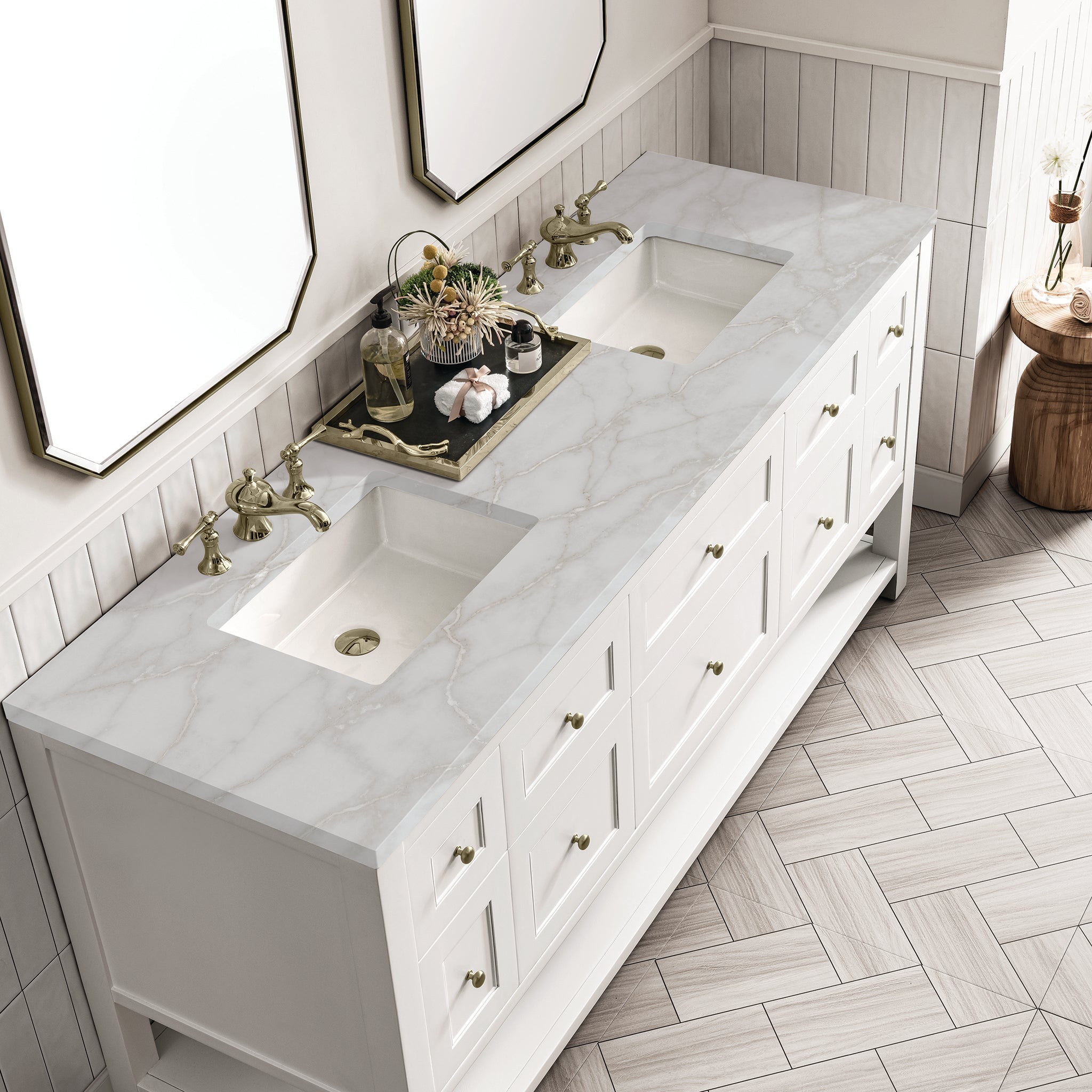 James Martin Breckenridge 72" Double Bathroom Vanity, Bright White with Victorian Silver countertop