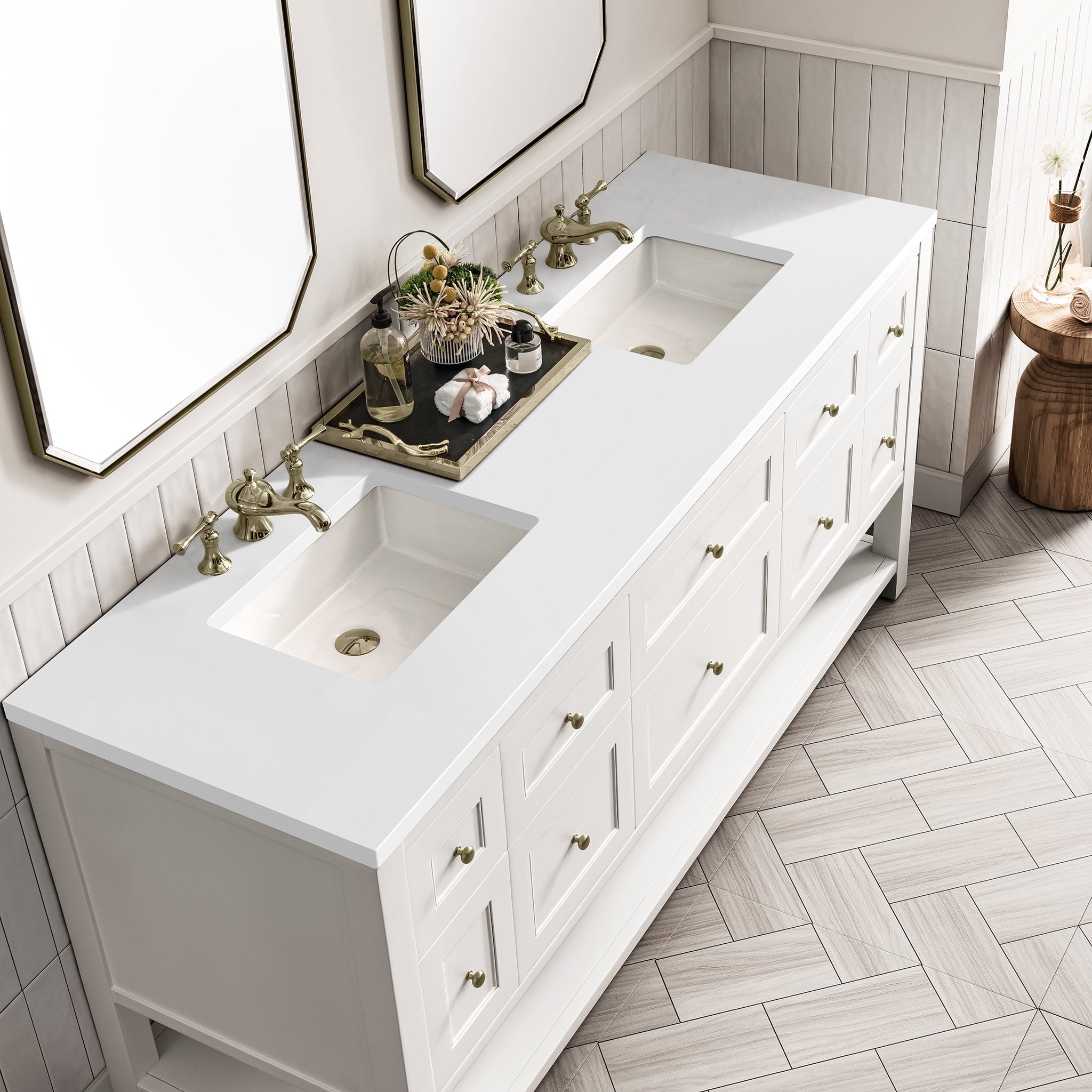 James Martin Breckenridge 72" Double Bathroom Vanity, Bright White with White Zeus countertop