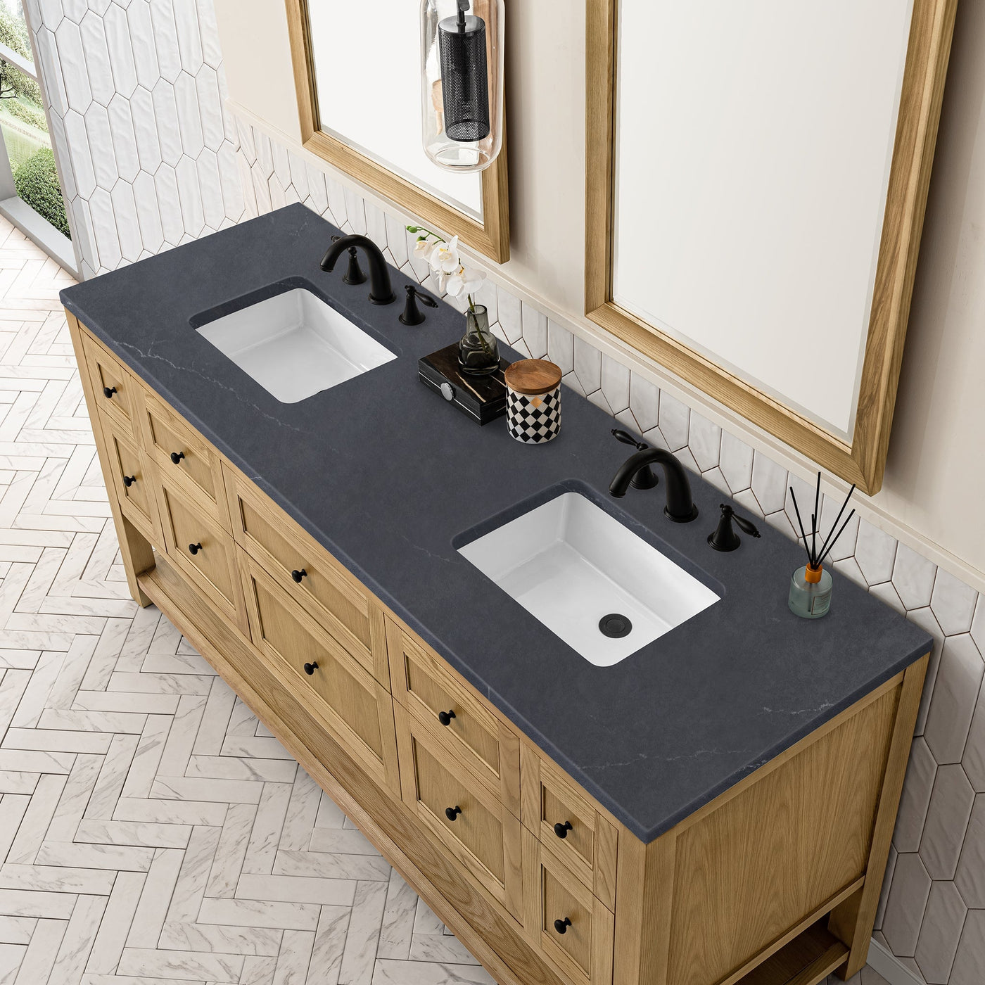James Martin Breckenridge 72" Double Bathroom Vanity, Light Natural Oak with Charcoal Soapstone countertop