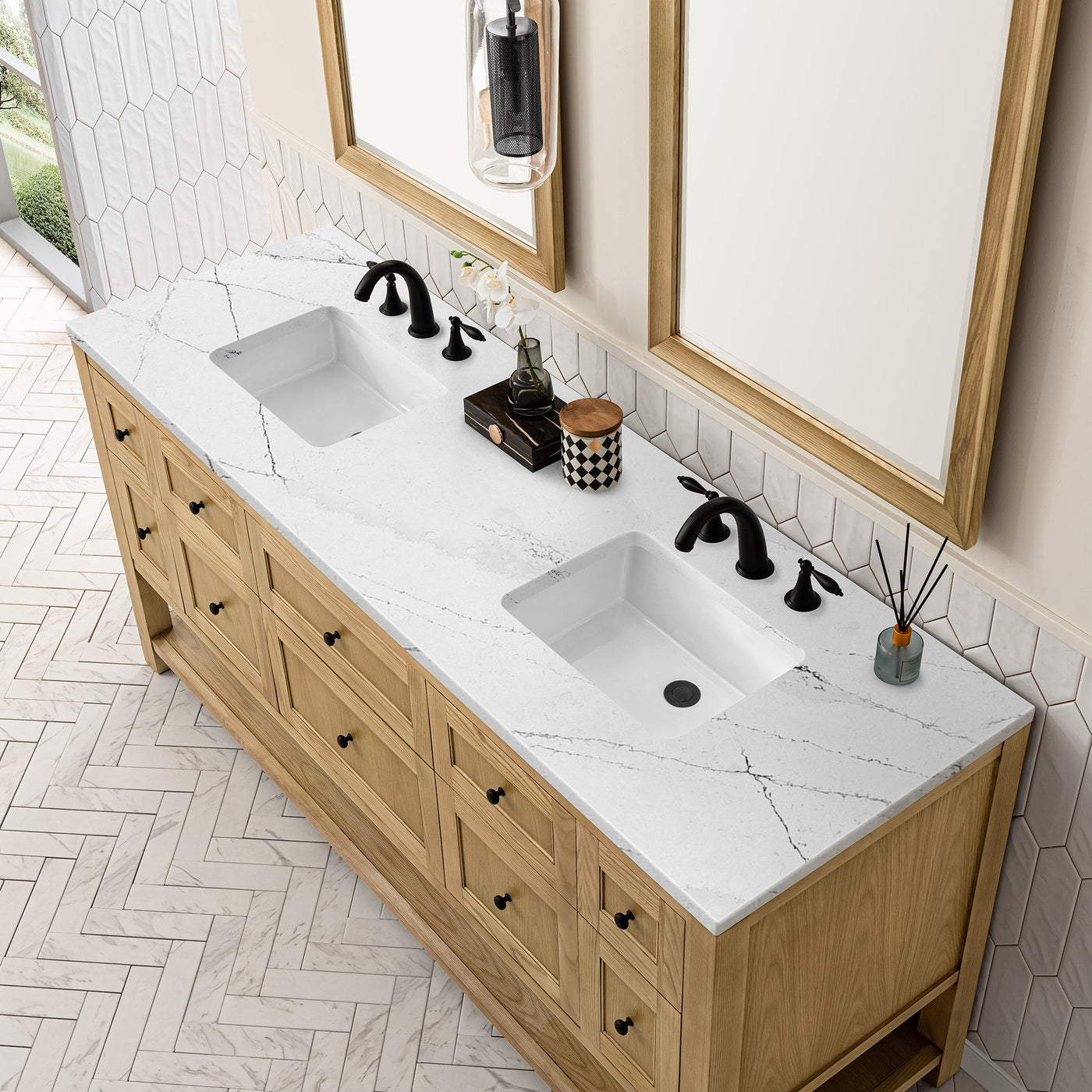 James Martin Breckenridge 72" Double Bathroom Vanity, Light Natural Oak with Ethereal Noctis countertop
