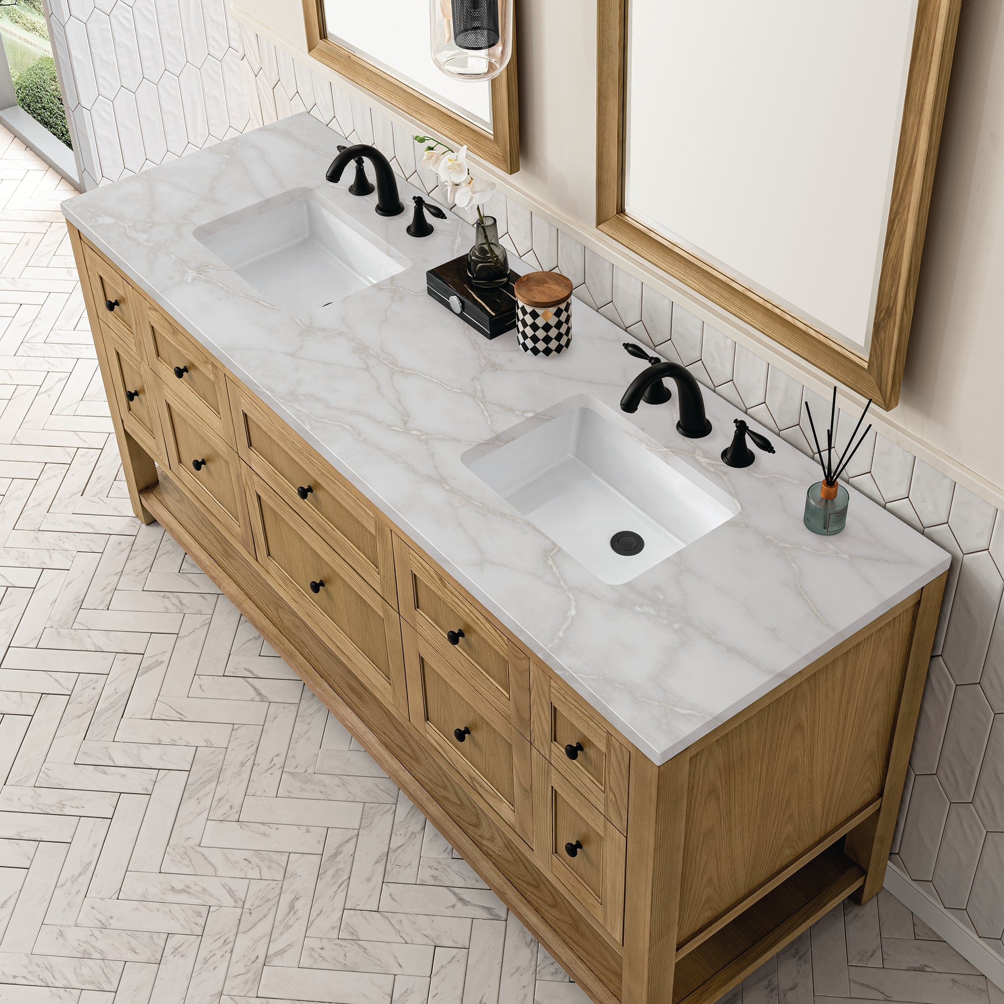 James Martin Breckenridge 72" Double Bathroom Vanity, Light Natural Oak with Victorian Silver countertop