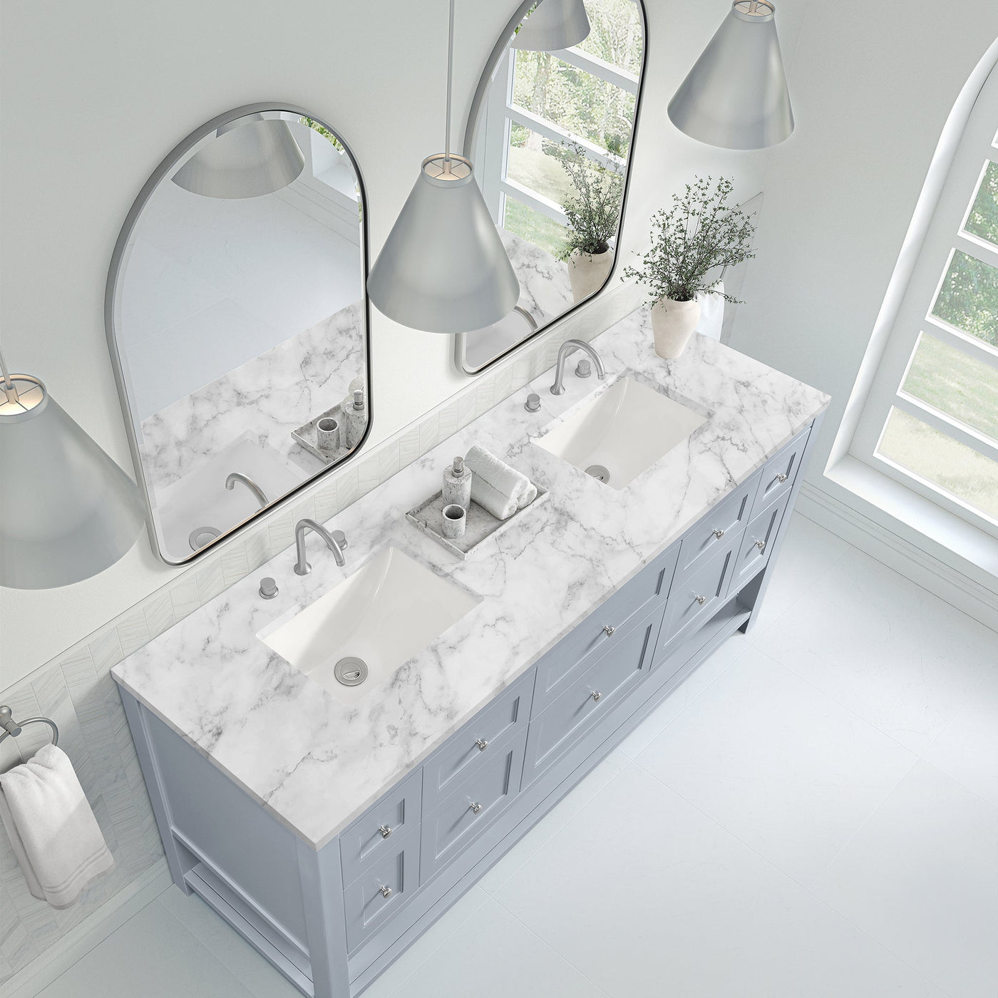 James Martin Breckenridge 72" Double Bathroom Vanity, Serenity Blue with Carrara White countertop