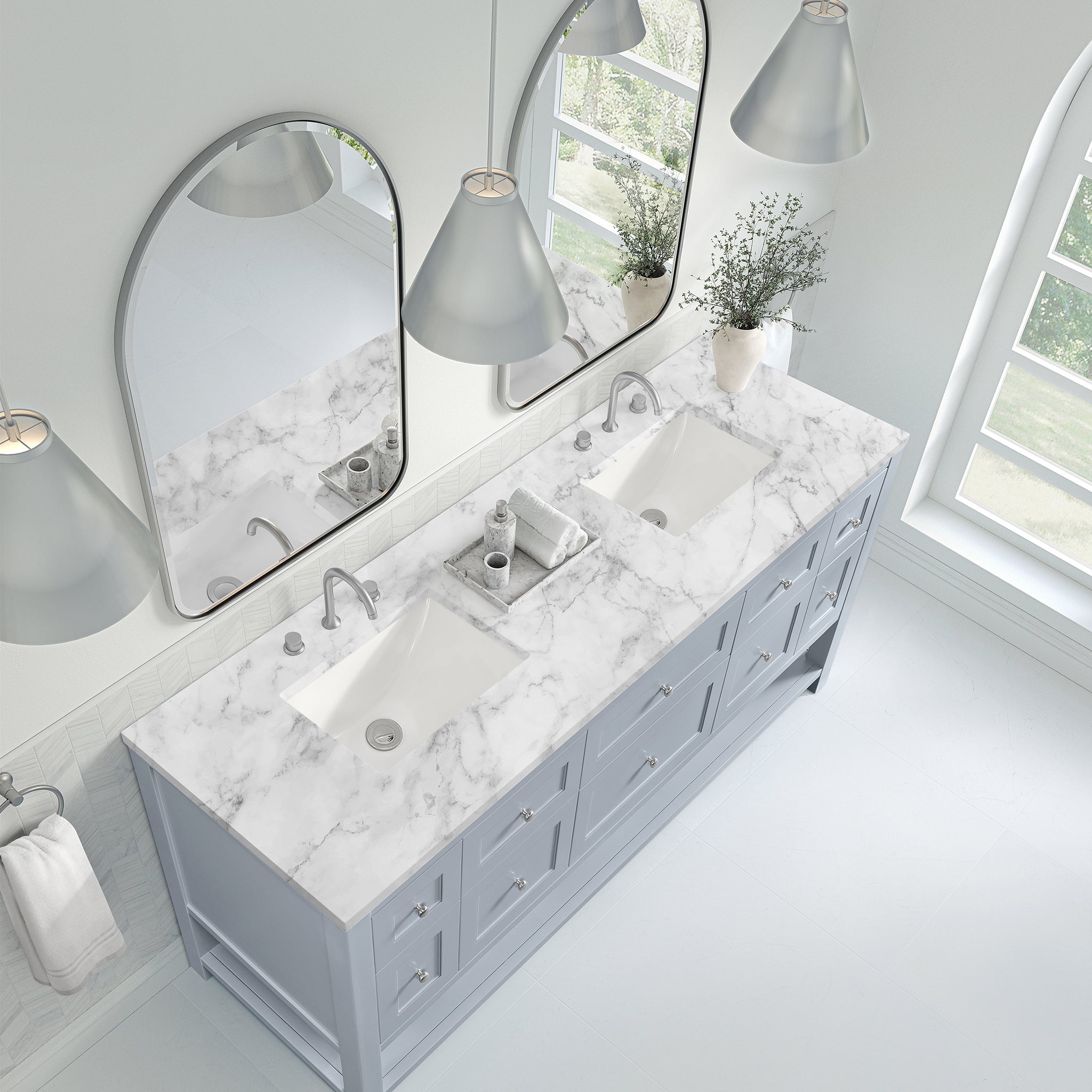 James Martin Breckenridge 72" Double Bathroom Vanity, Serenity Blue with Carrara White countertop