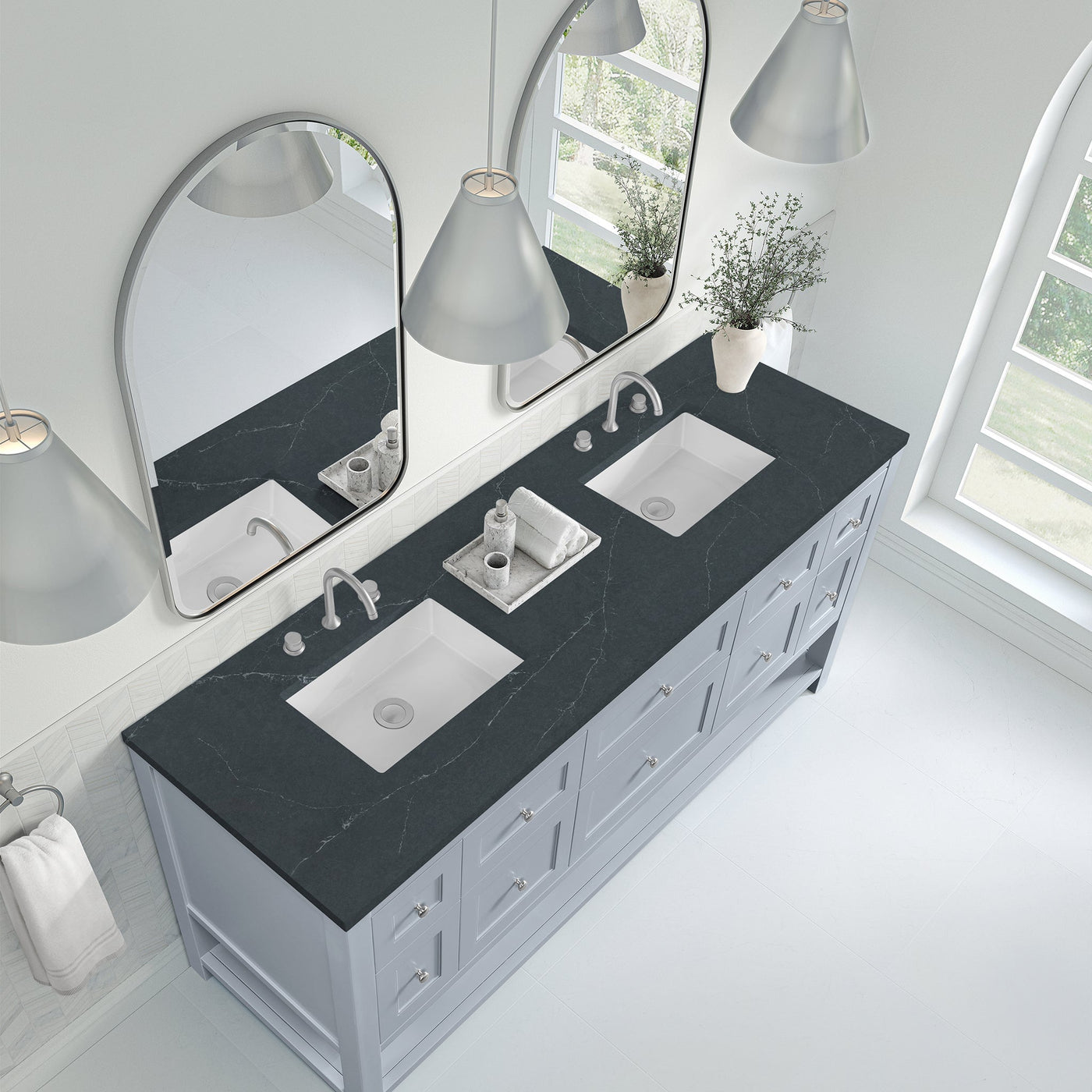 James Martin Breckenridge 72" Double Bathroom Vanity, Serenity Blue with Charcoal Soapstone countertop