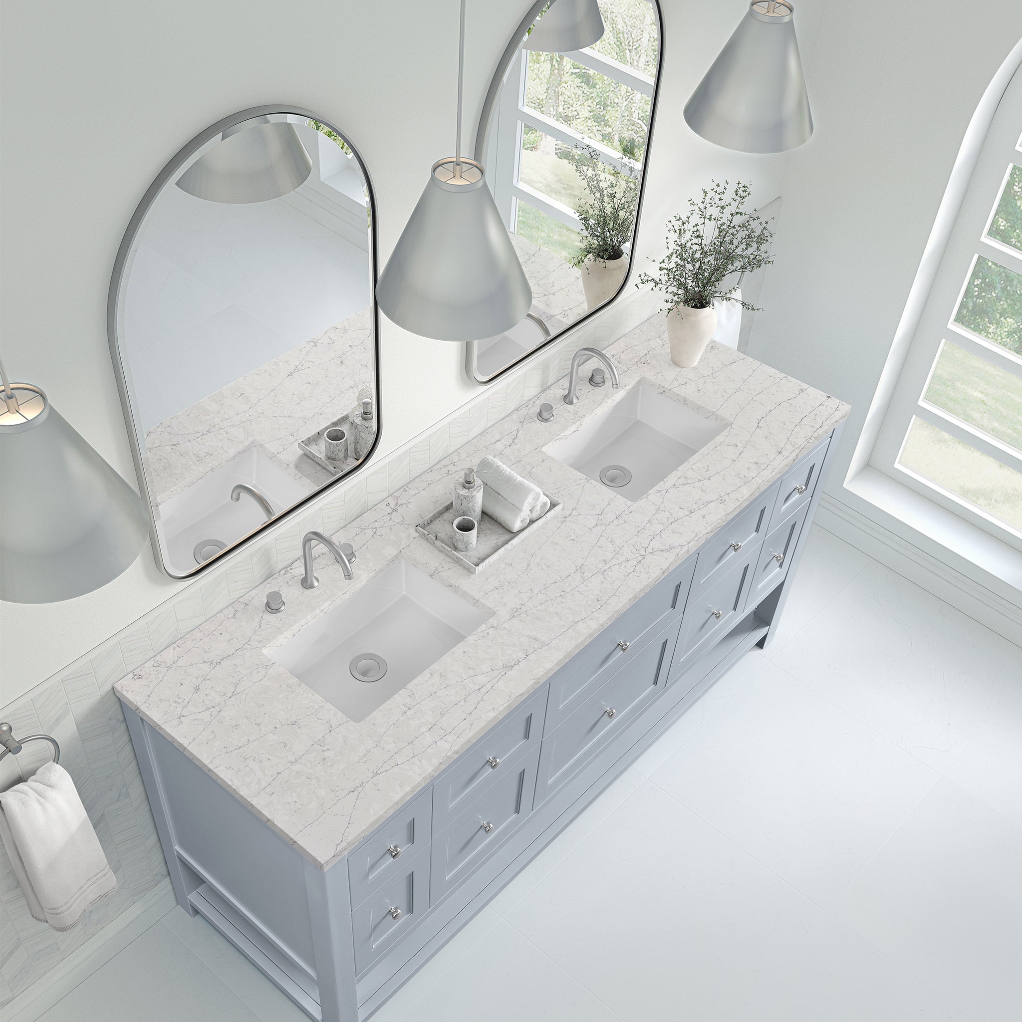 James Martin Breckenridge 72" Double Bathroom Vanity, Serenity Blue with Eternal Jasmine Pearl countertop