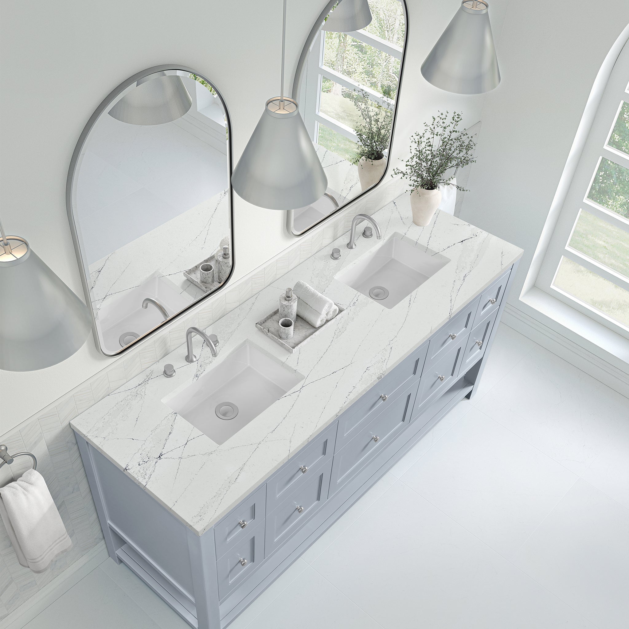 James Martin Breckenridge 72" Double Bathroom Vanity, Serenity Blue with Ethereal Noctis countertop