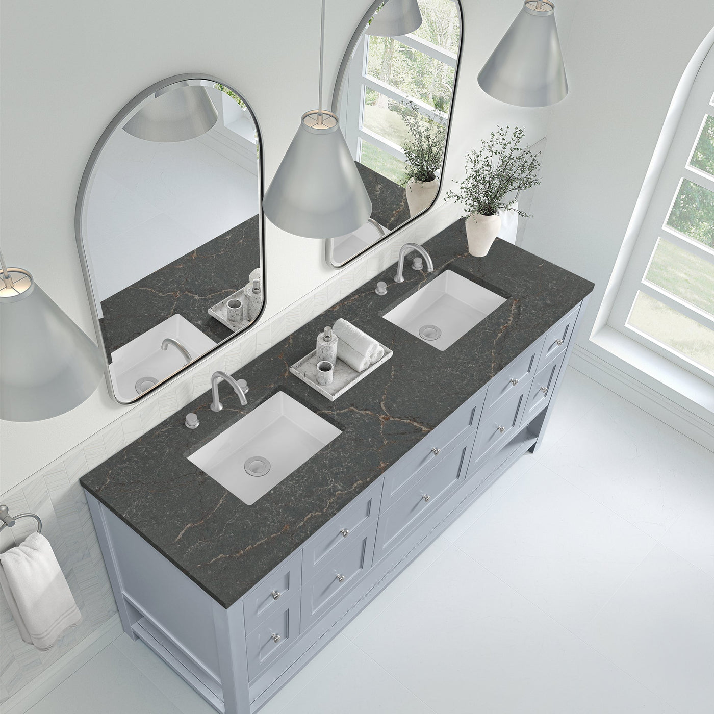 James Martin Breckenridge 72" Double Bathroom Vanity, Serenity Blue with Parisien Bleu countertop