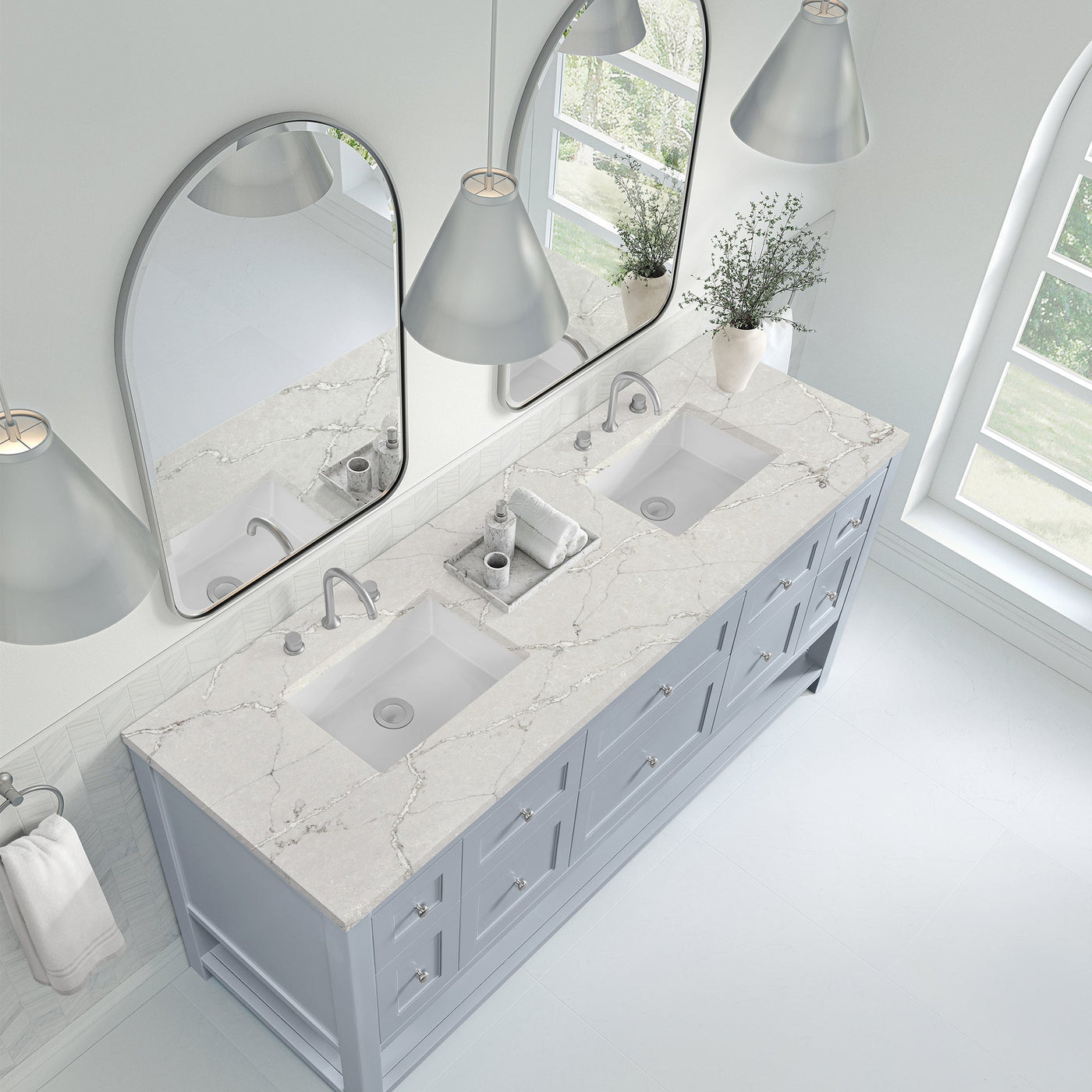 James Martin Breckenridge 72" Double Bathroom Vanity, Serenity Blue with Victorian Silver countertop