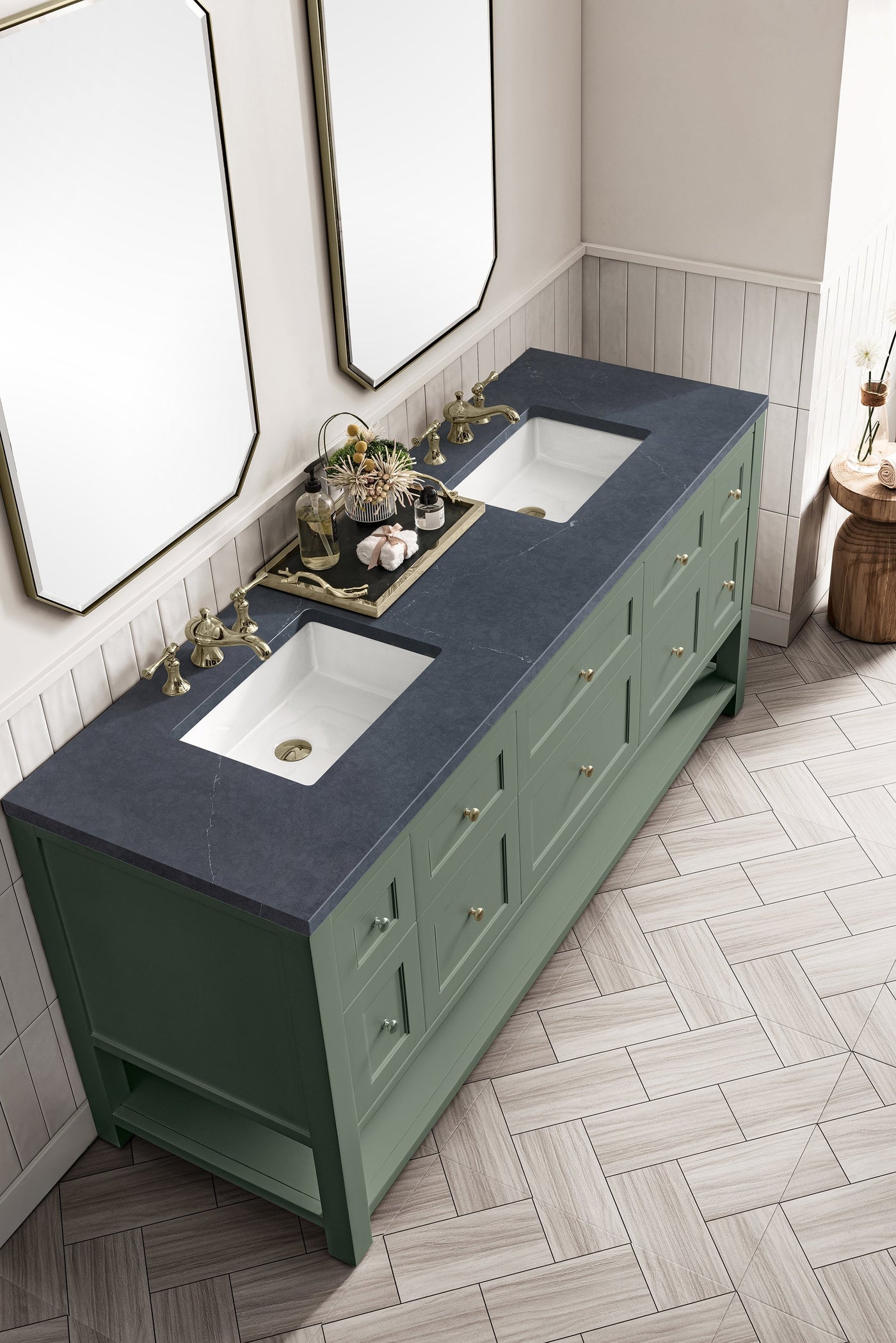James Martin Breckenridge 72" Double Bathroom Vanity, Smokey Celadon with Charcoal Soapstone countertop
