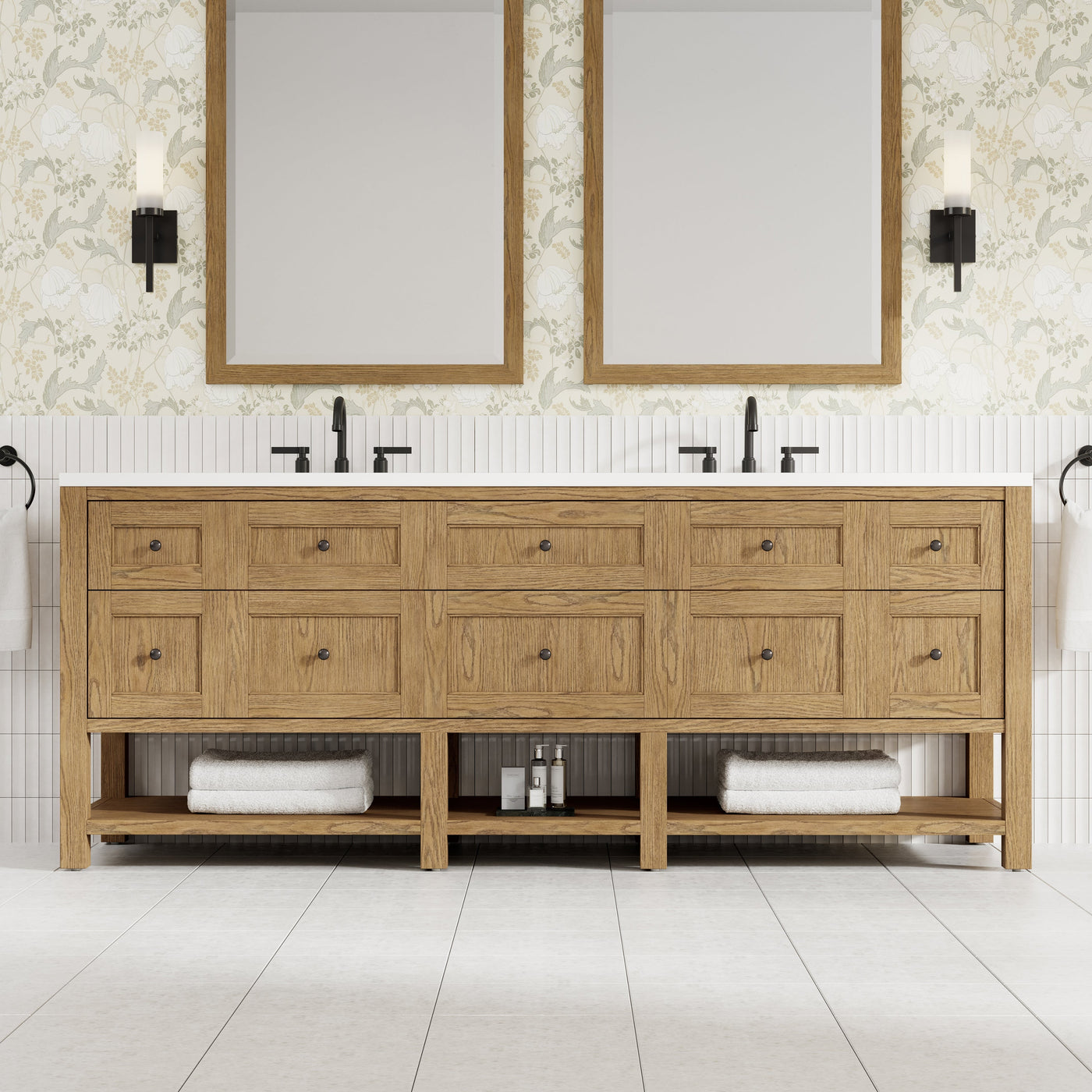 James Martin Breckenridge 84" Double Bathroom Vanity, Light Natural Oak, cabinet without a countertop