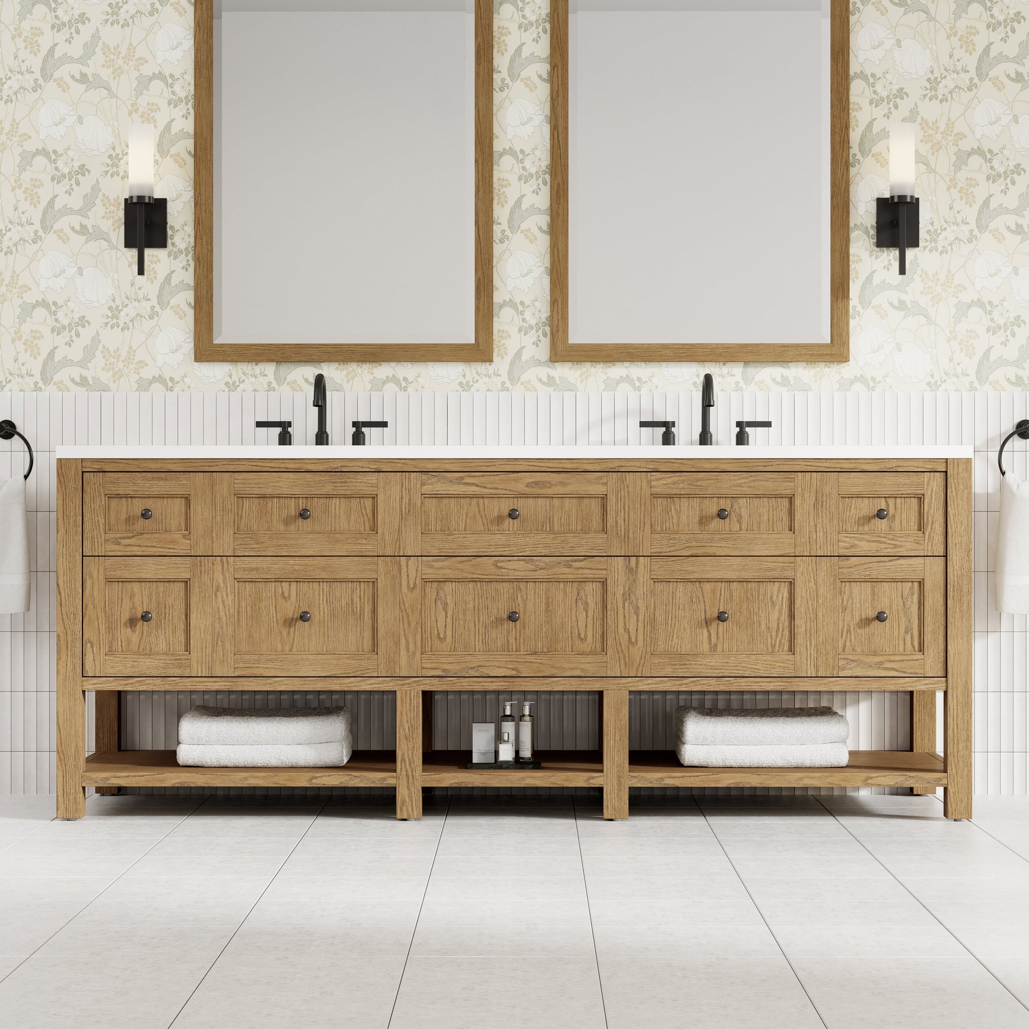 James Martin Breckenridge 84" Double Bathroom Vanity, Light Natural Oak, cabinet without a countertop