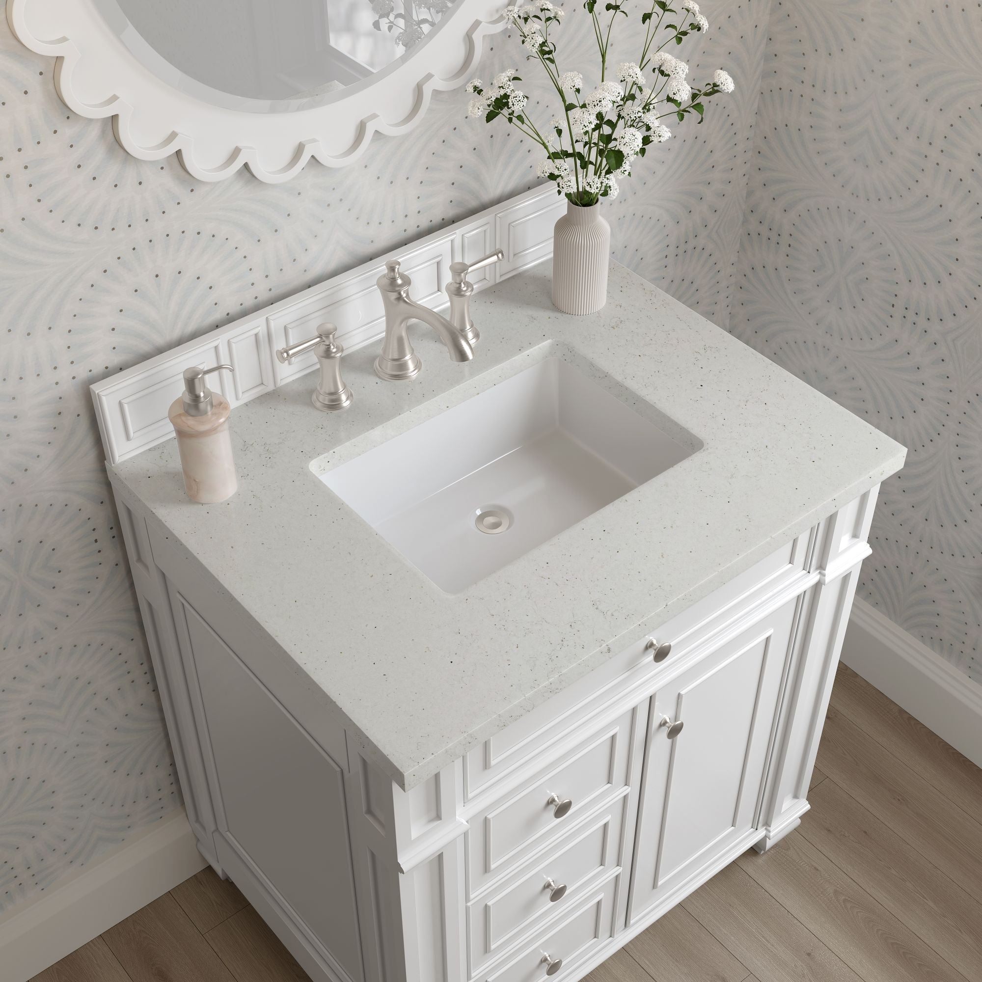 James Martin Bristol 30" Single Bathroom Vanity, Bright White with Lime Delight countertop
