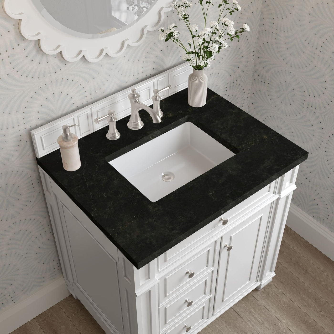 James Martin Bristol 30" Single Bathroom Vanity, Bright White with Phantome countertop