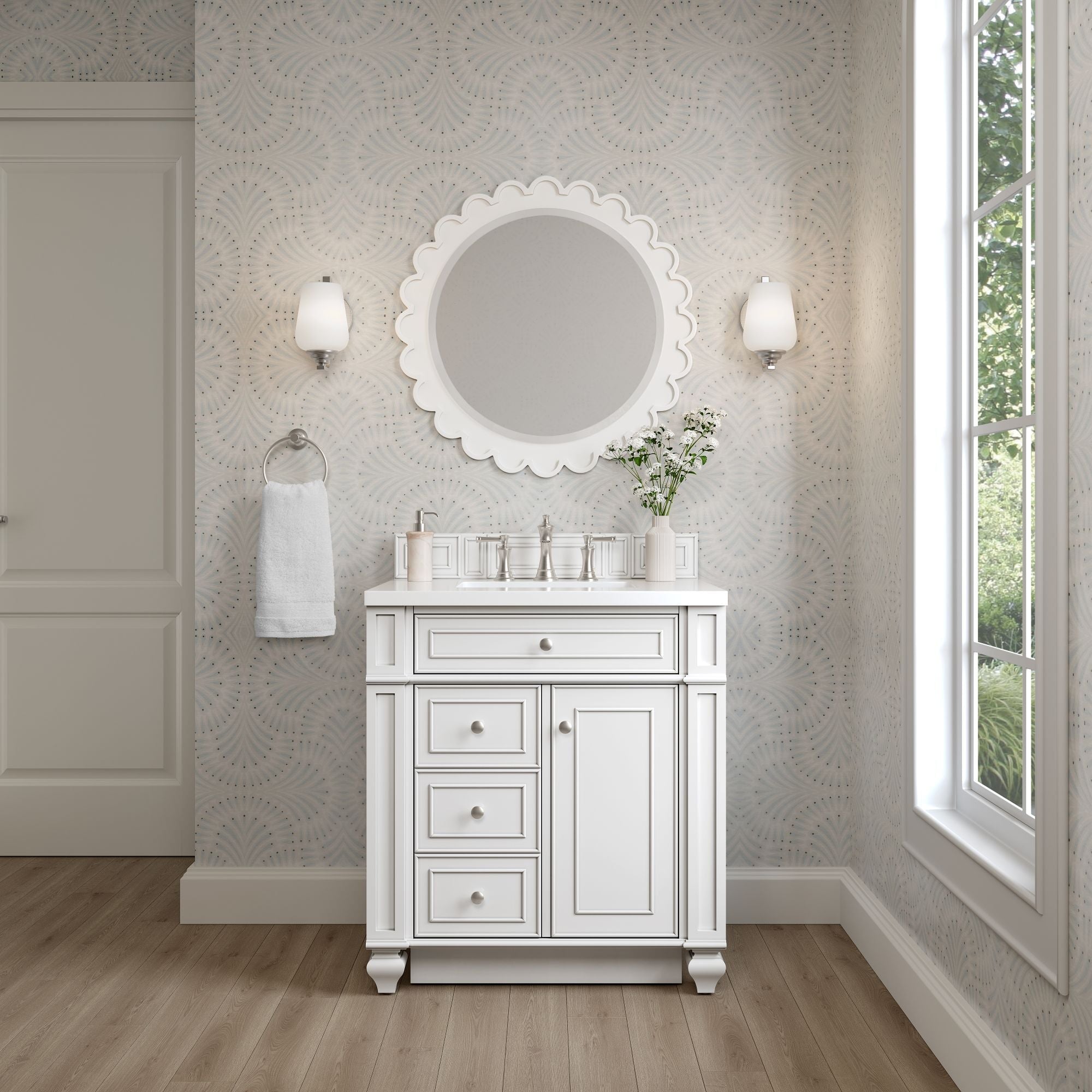 James Martin Bristol 30" Single Bathroom Vanity, Bright White, cabinet without a countertop