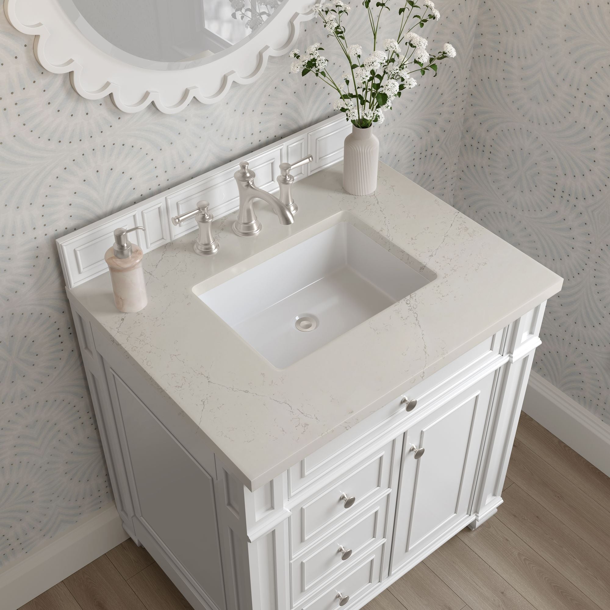 James Martin Bristol 30" Single Bathroom Vanity, Bright White with Siberian countertop