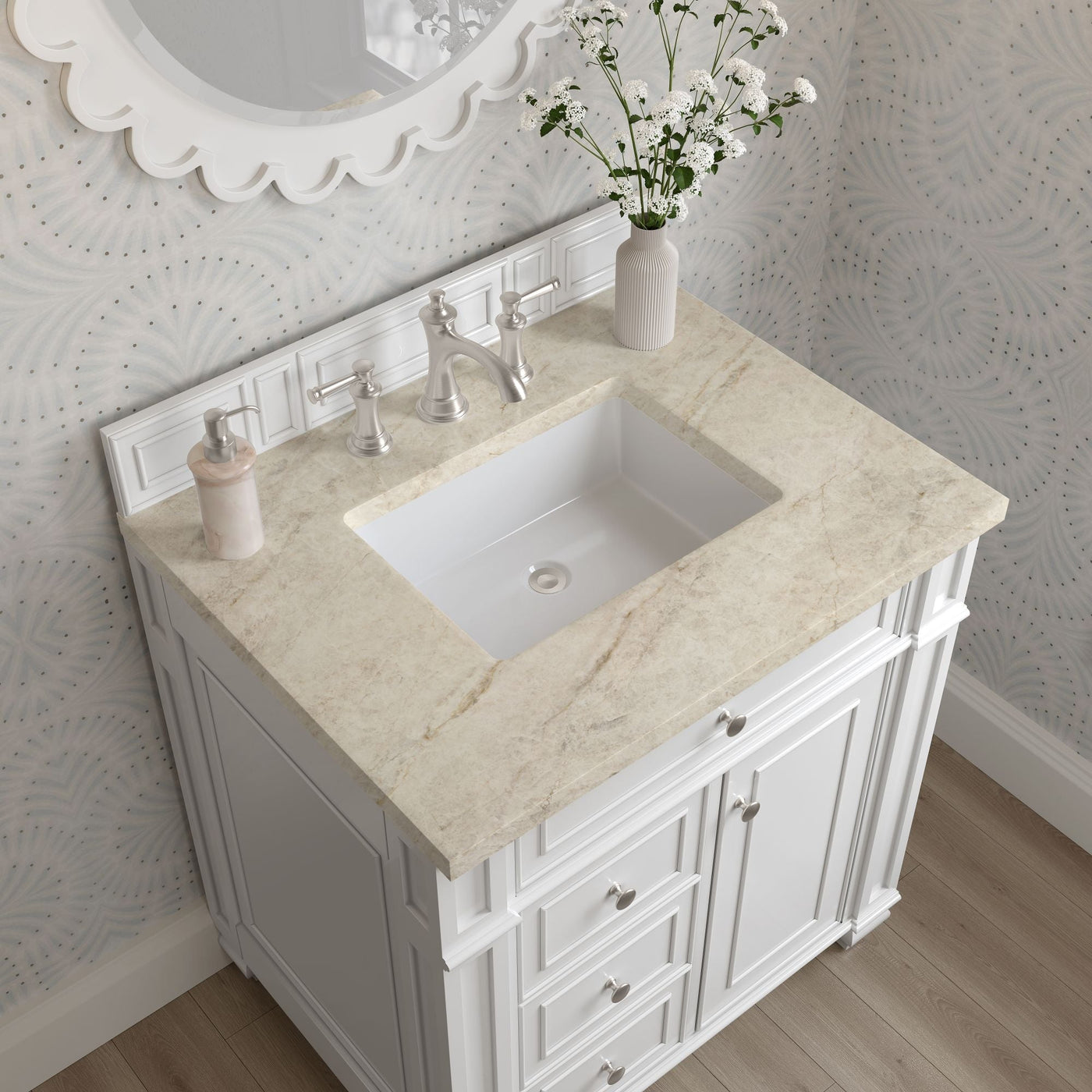 James Martin Bristol 30" Single Bathroom Vanity, Bright White with Tajnar countertop