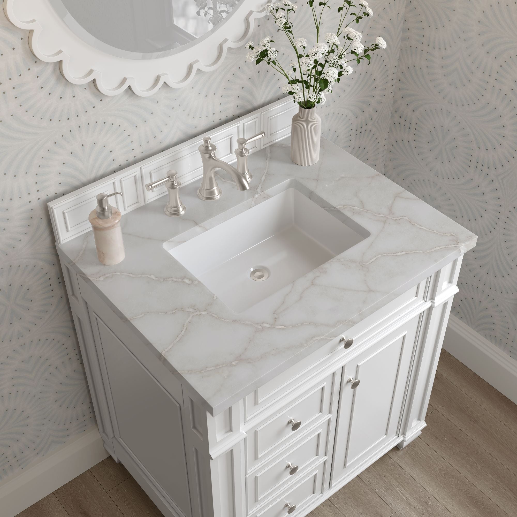 James Martin Bristol 30" Single Bathroom Vanity, Bright White with Victorian Silver countertop