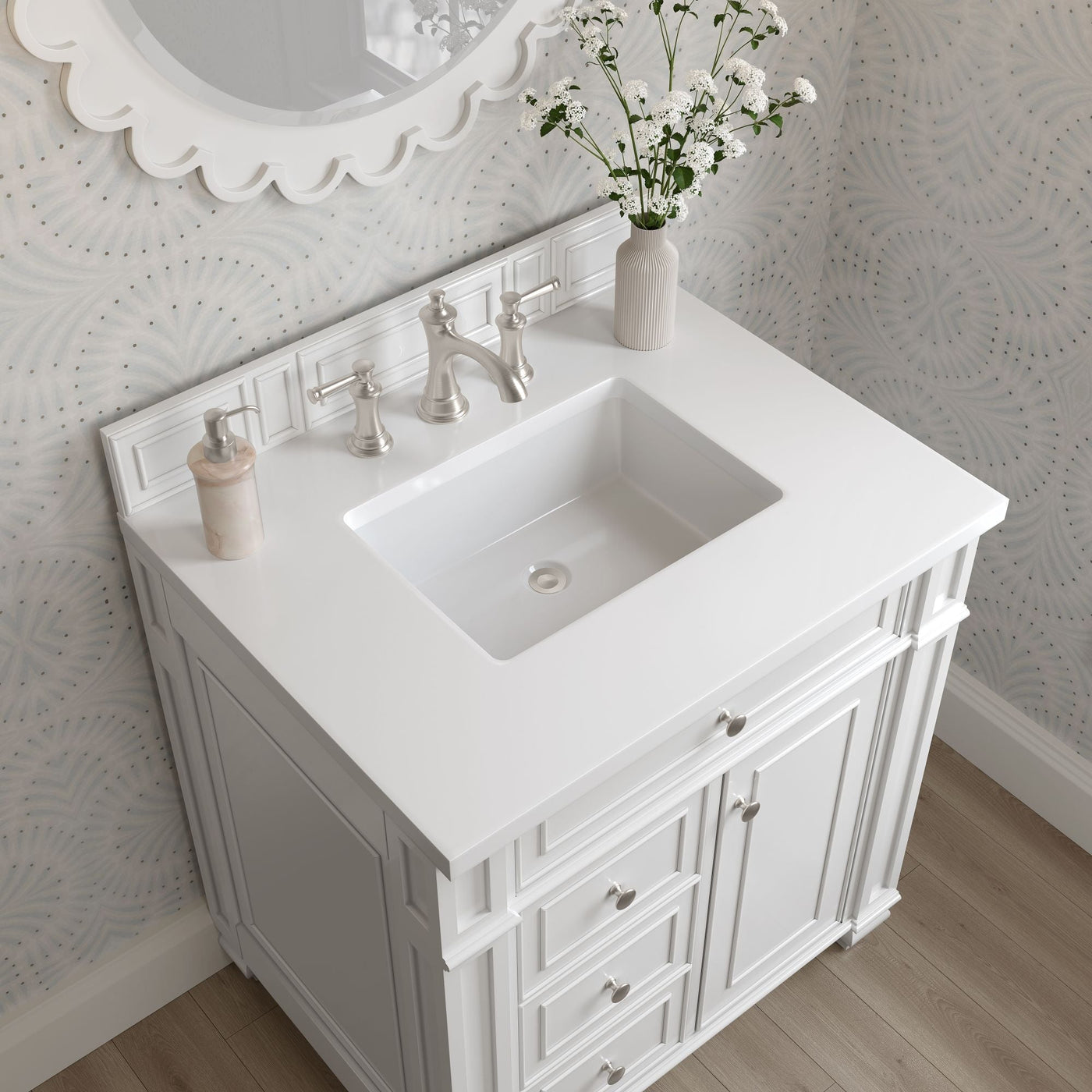 James Martin Bristol 30" Single Bathroom Vanity, Bright White with White Zeus countertop