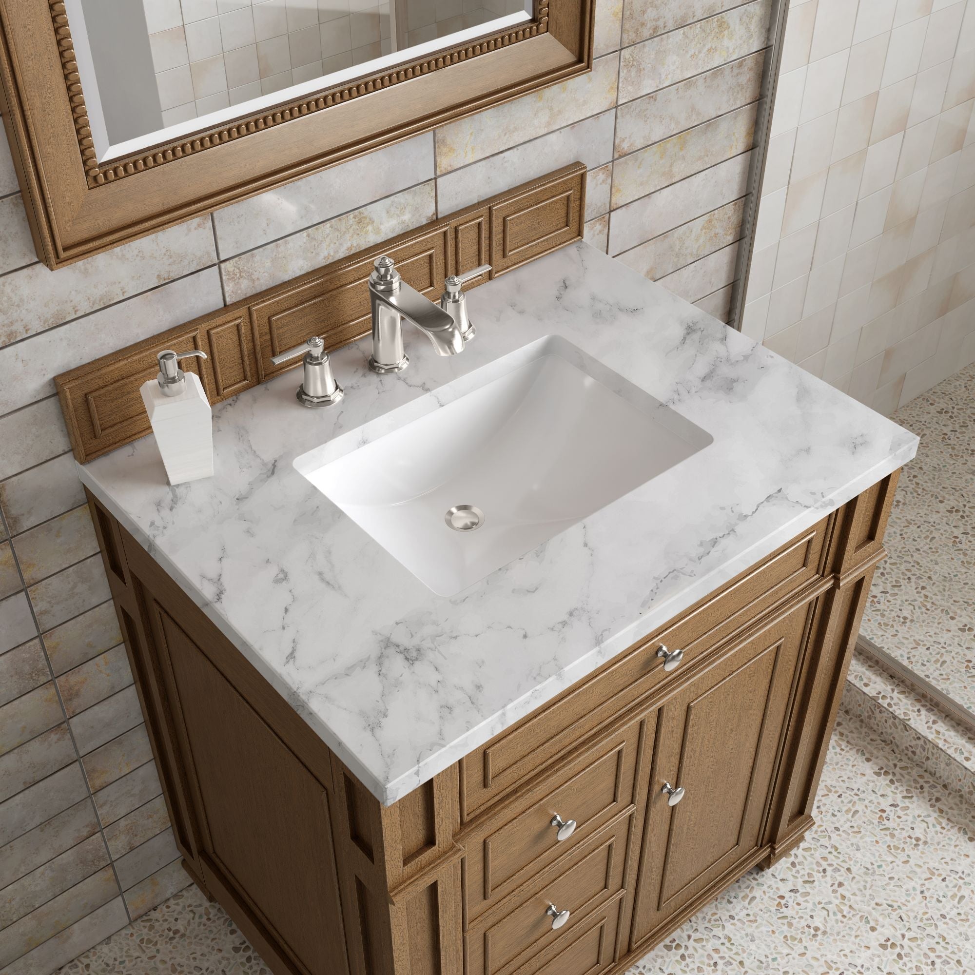 James Martin Bristol 30" Single Bathroom Vanity, Saddle Brown with Carrara White countertop