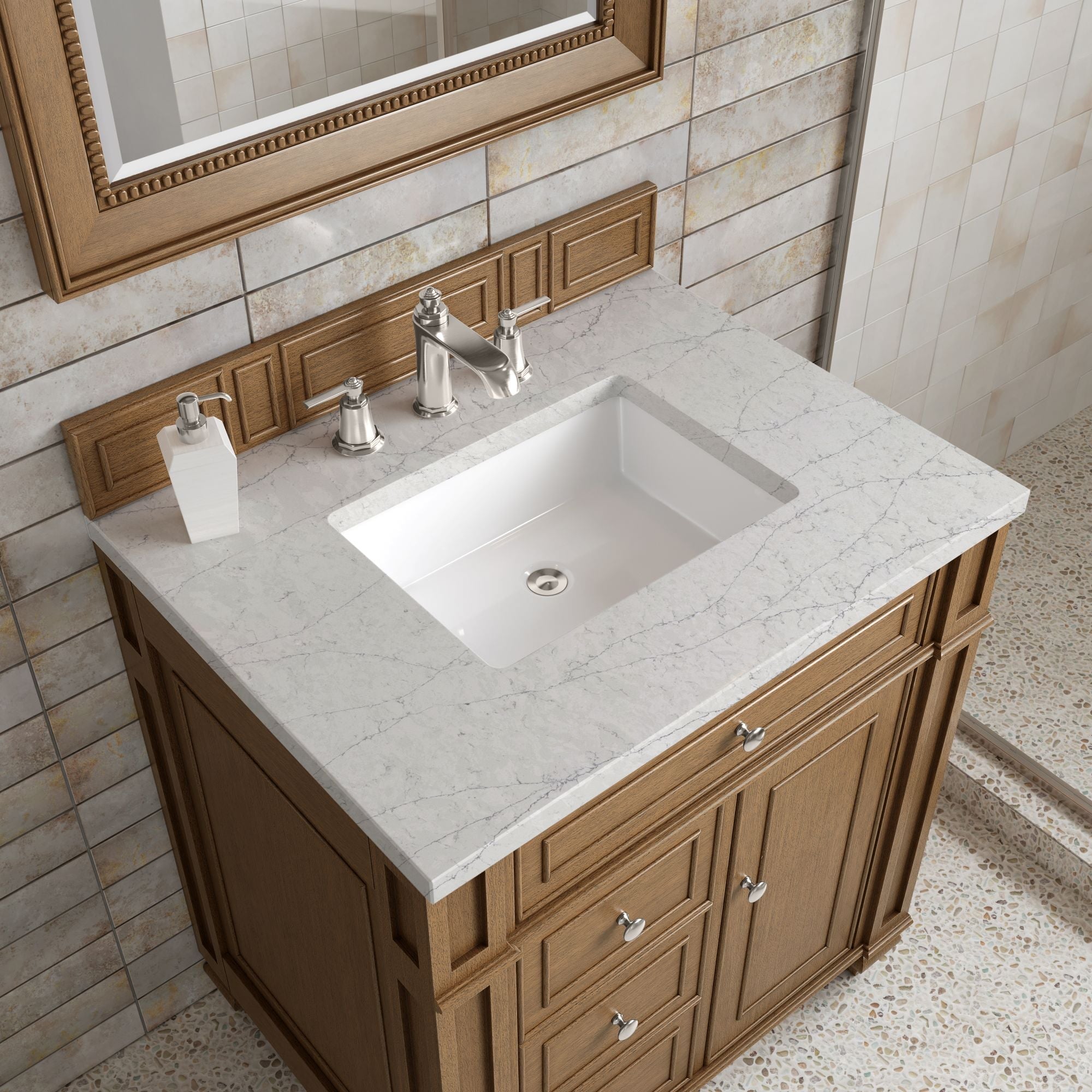 James Martin Bristol 30" Single Bathroom Vanity, Saddle Brown with Eternal Jasmine Pearl countertop