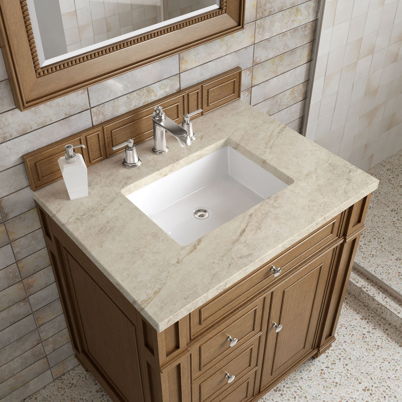 James Martin Bristol 30" Single Bathroom Vanity, Saddle Brown with Tajnar countertop