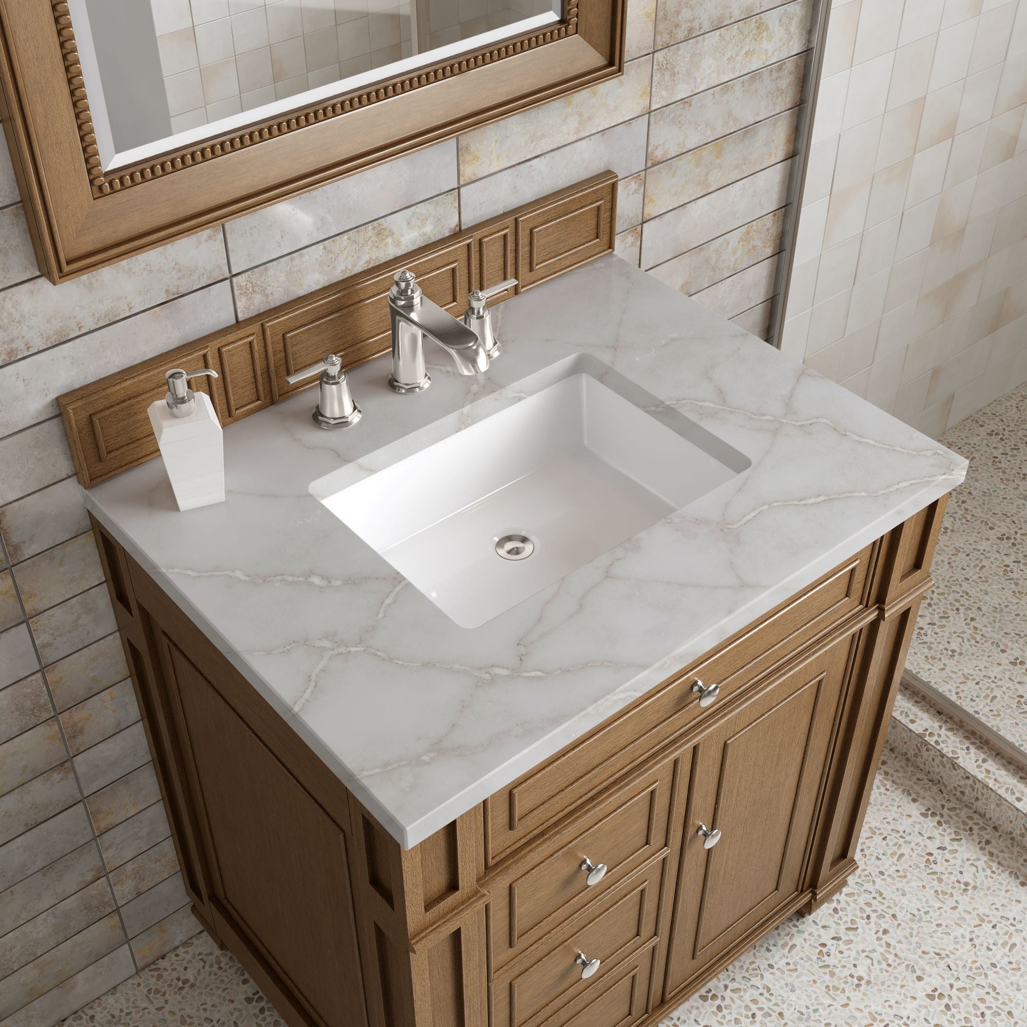 James Martin Bristol 30" Single Bathroom Vanity, Saddle Brown with Victorian Silver countertop