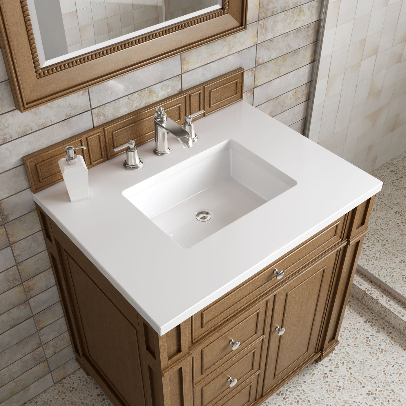 James Martin Bristol 30" Single Bathroom Vanity, Saddle Brown with White Zeus countertop