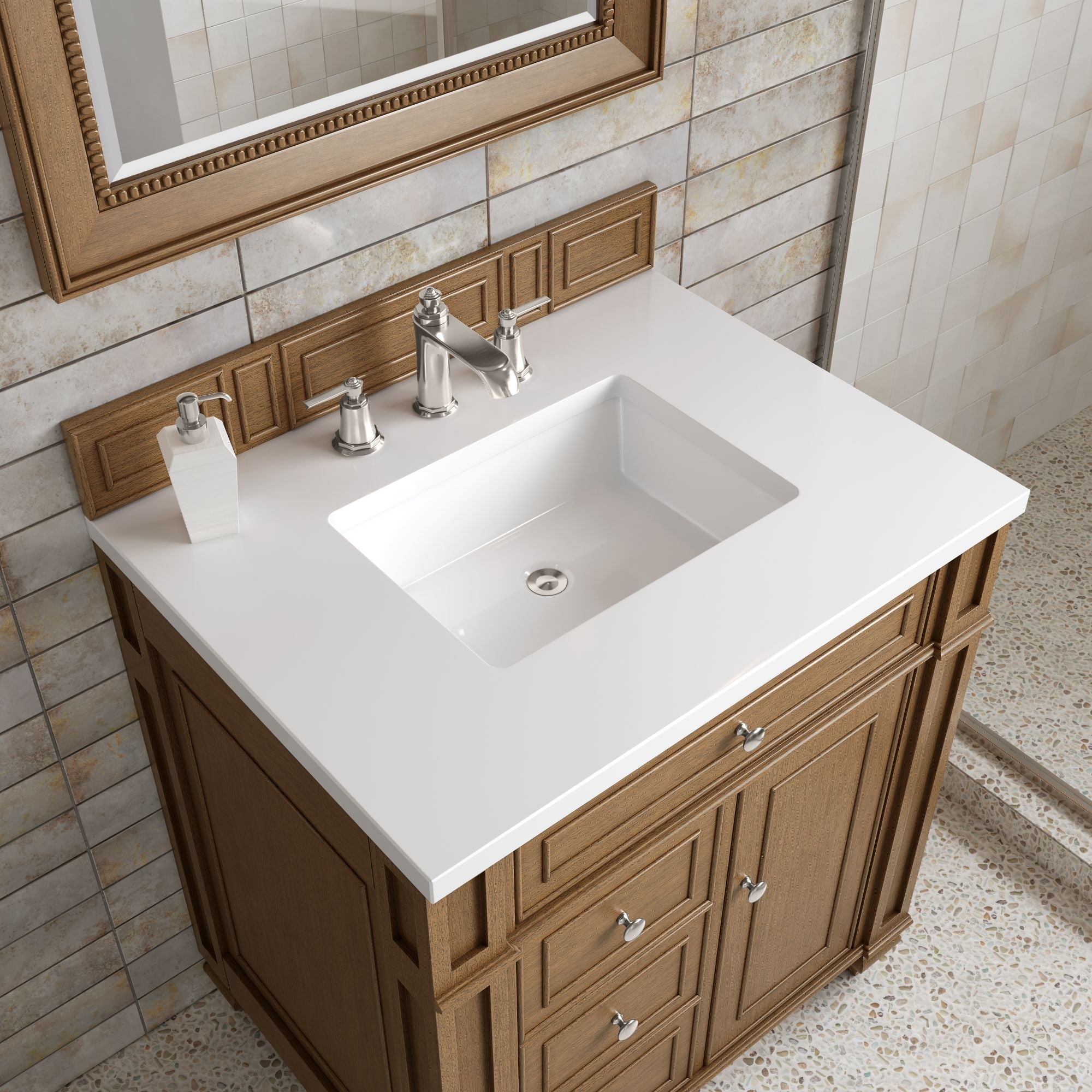 James Martin Bristol 30" Single Bathroom Vanity, Saddle Brown with White Zeus countertop