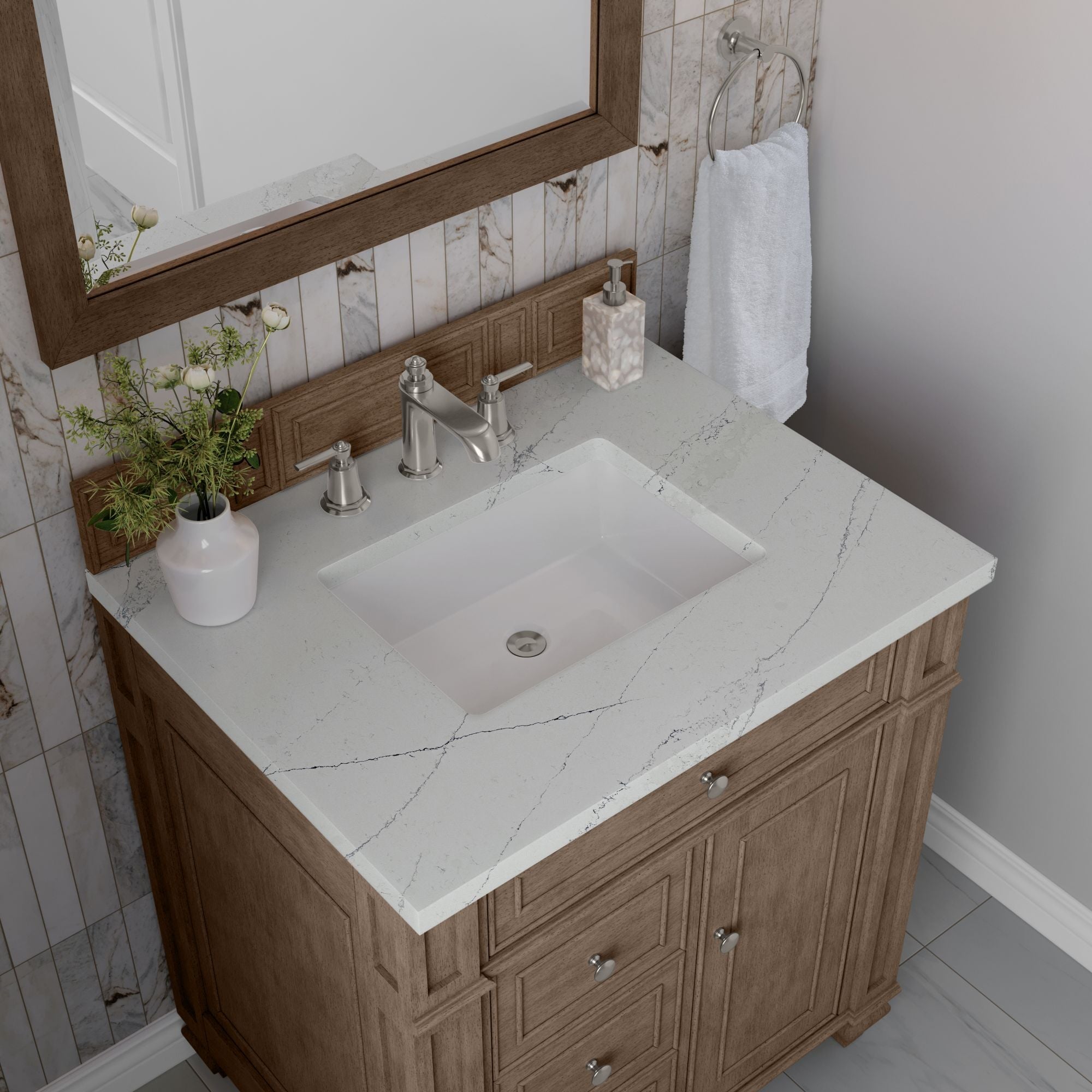 James Martin Bristol 30" Single Bathroom Vanity, Whitewashed Walnut with Ethereal Noctis countertop
