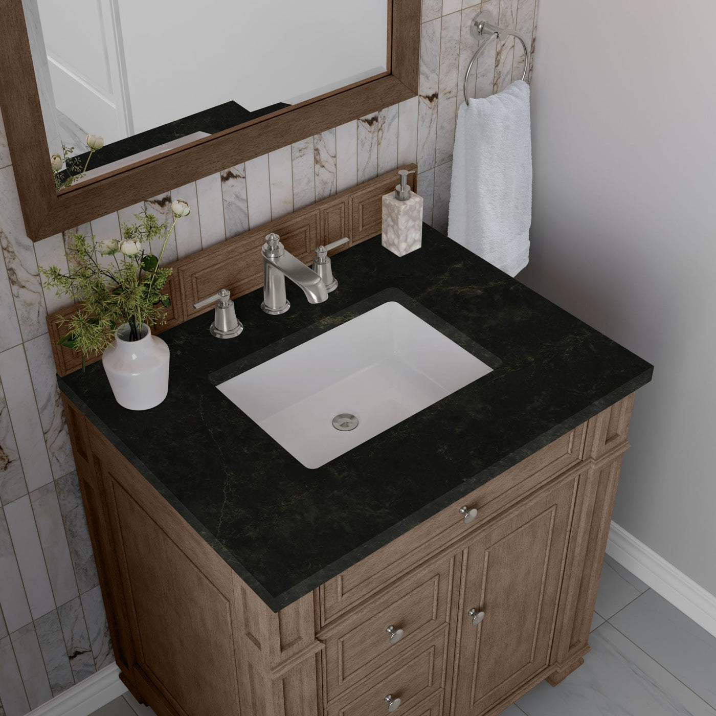James Martin Bristol 30" Single Bathroom Vanity, Whitewashed Walnut with Phantome countertop