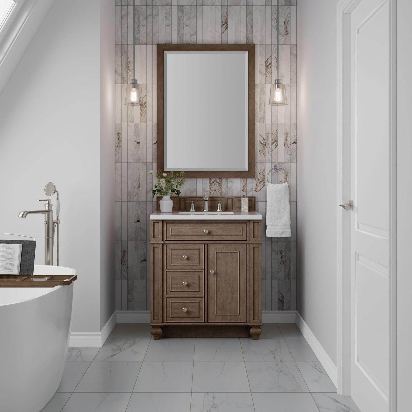 James Martin Bristol 30" Single Bathroom Vanity, Whitewashed Walnut, cabinet without a countertop