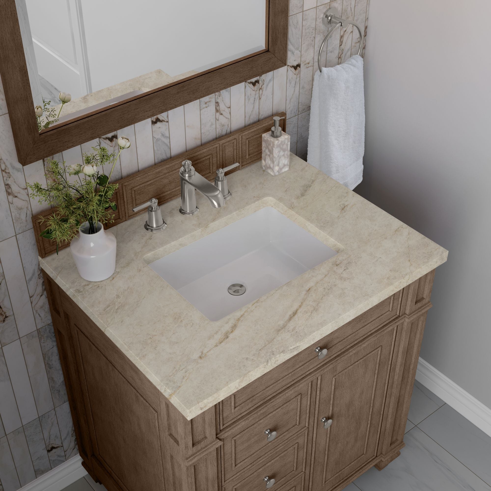 James Martin Bristol 30" Single Bathroom Vanity, Whitewashed Walnut with Tajnar countertop