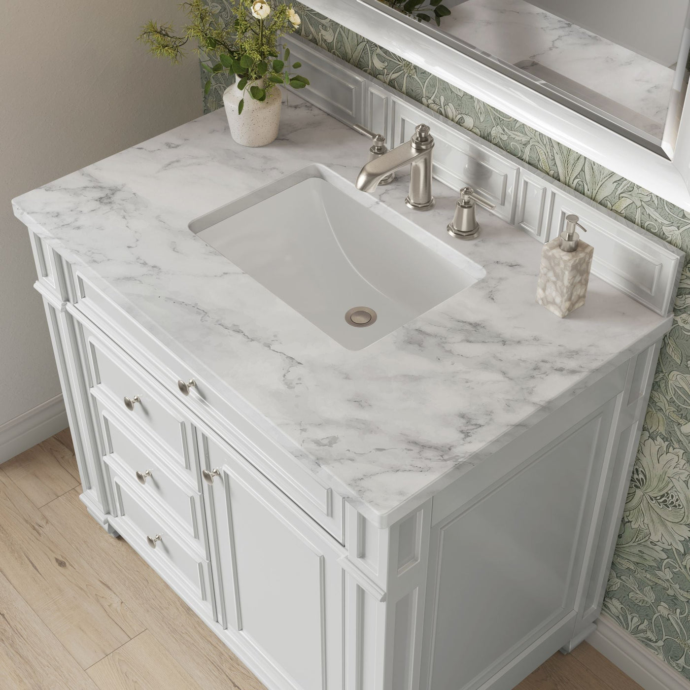 James Martin Bristol 36" Single Bathroom Vanity, Bright White with Carrara White countertop