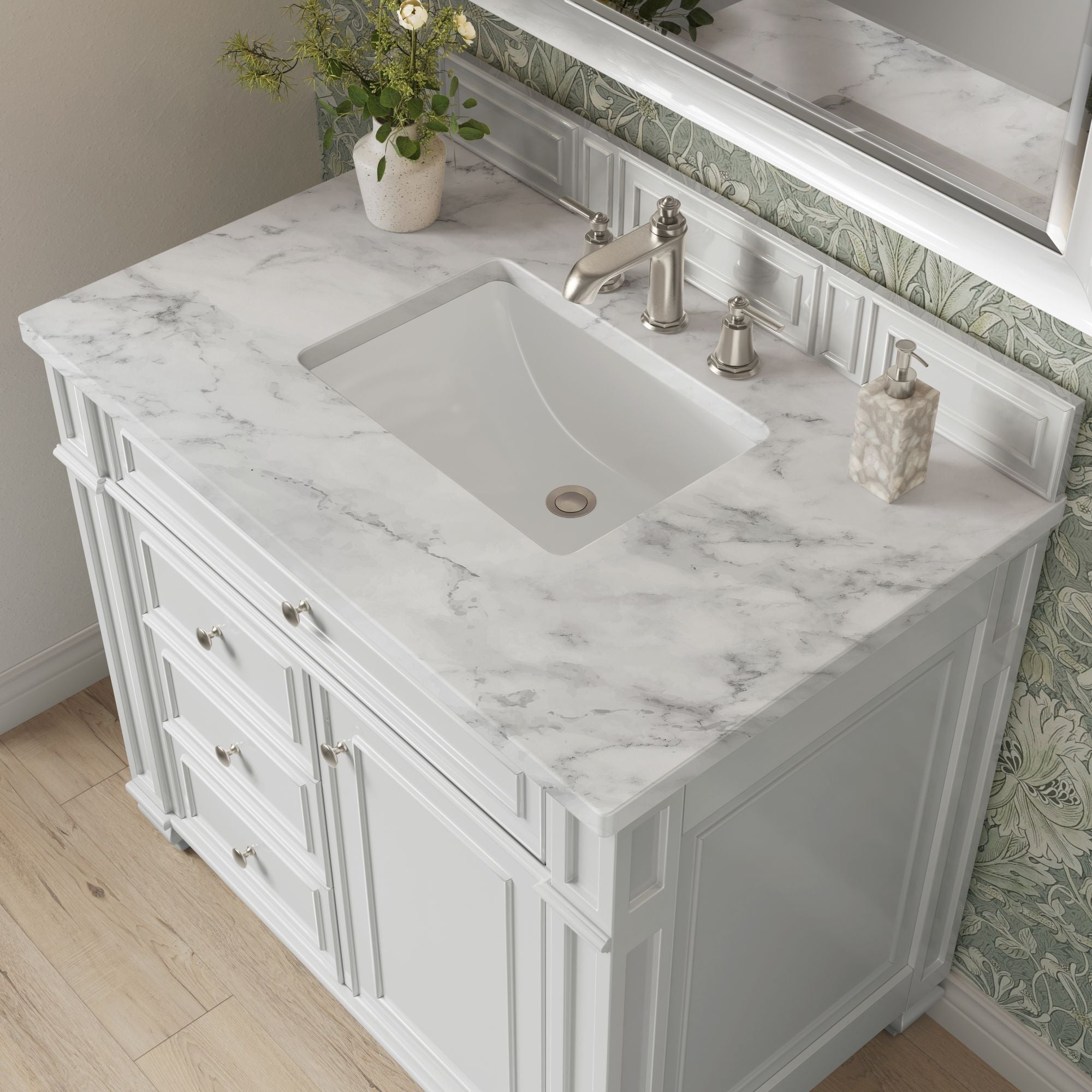 James Martin Bristol 36" Single Bathroom Vanity, Bright White with Carrara White countertop