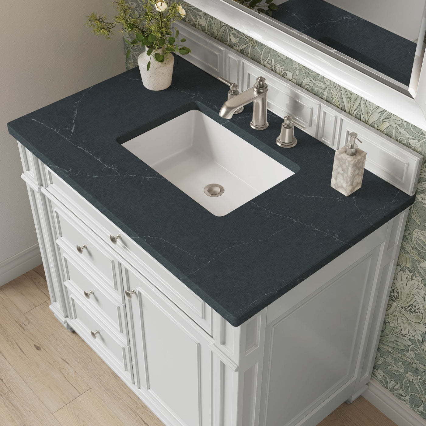 James Martin Bristol 36" Single Bathroom Vanity, Bright White with Charcoal Soapstone countertop