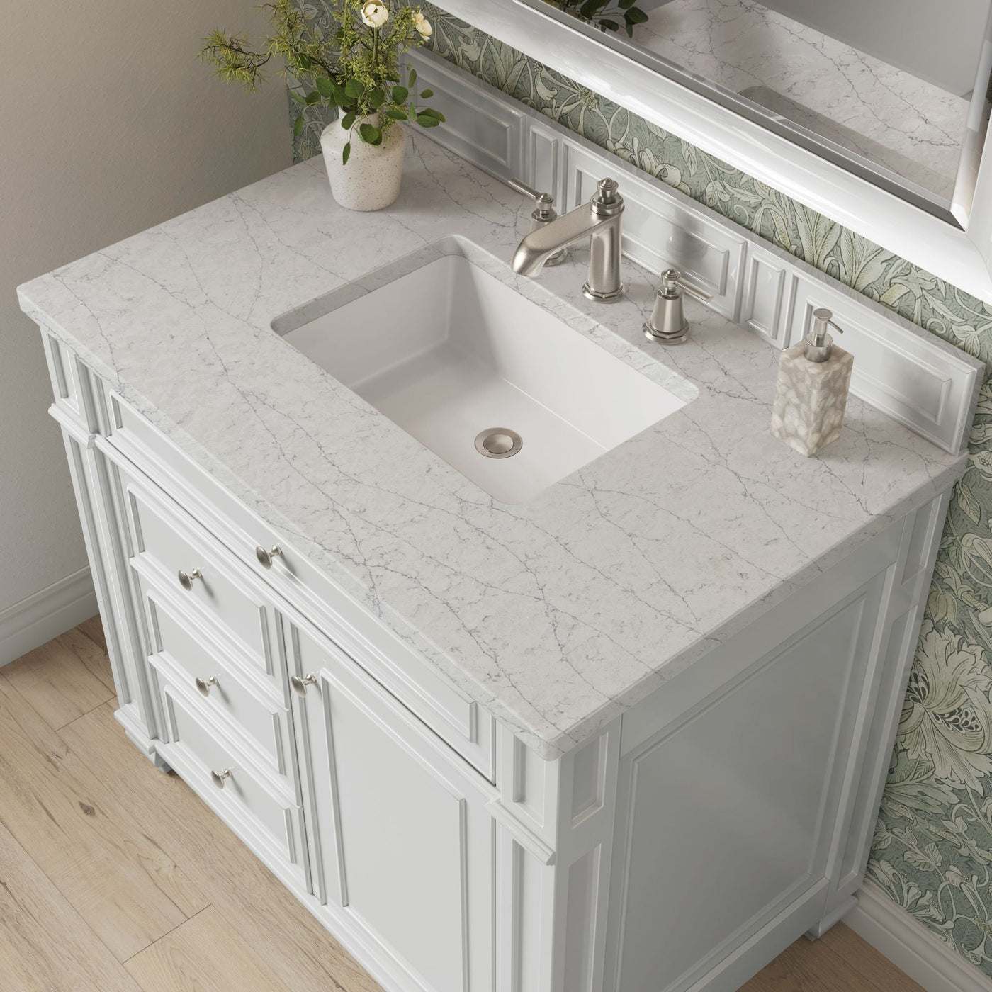James Martin Bristol 36" Single Bathroom Vanity, Bright White with Eternal Jasmine Pearl countertop