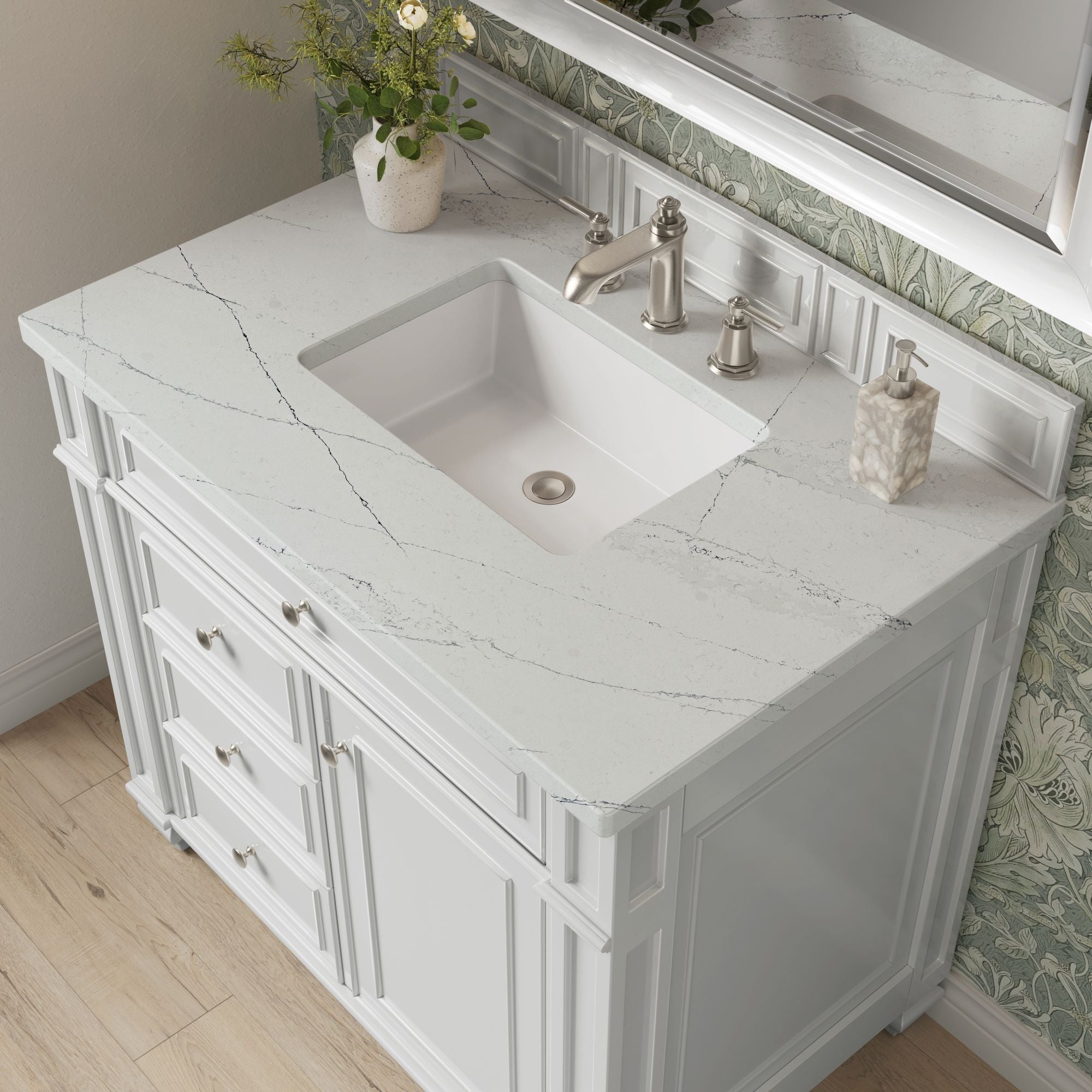 James Martin Bristol 36" Single Bathroom Vanity, Bright White with Ethereal Noctis countertop