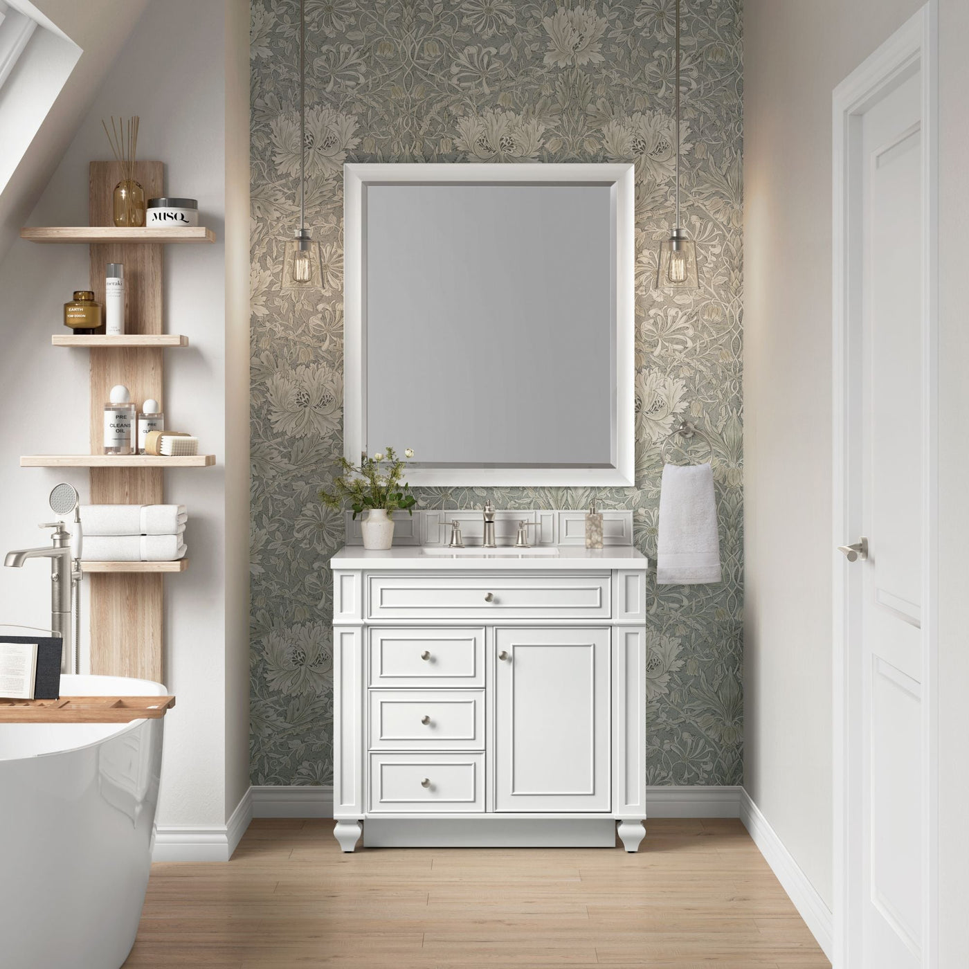 James Martin Bristol 36" Single Bathroom Vanity, Bright White, cabinet without a countertop