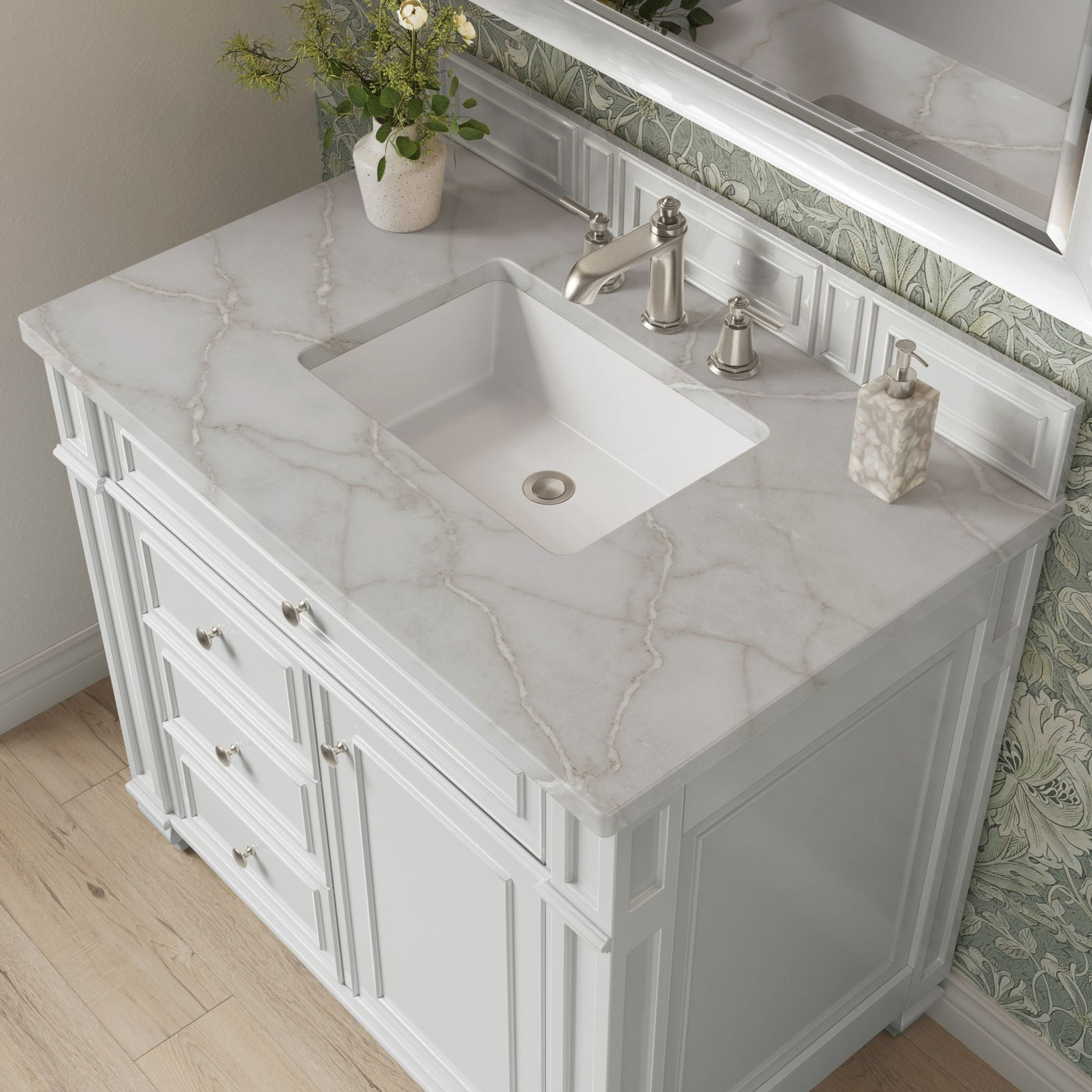 James Martin Bristol 36" Single Bathroom Vanity, Bright White with Victorian Silver countertop