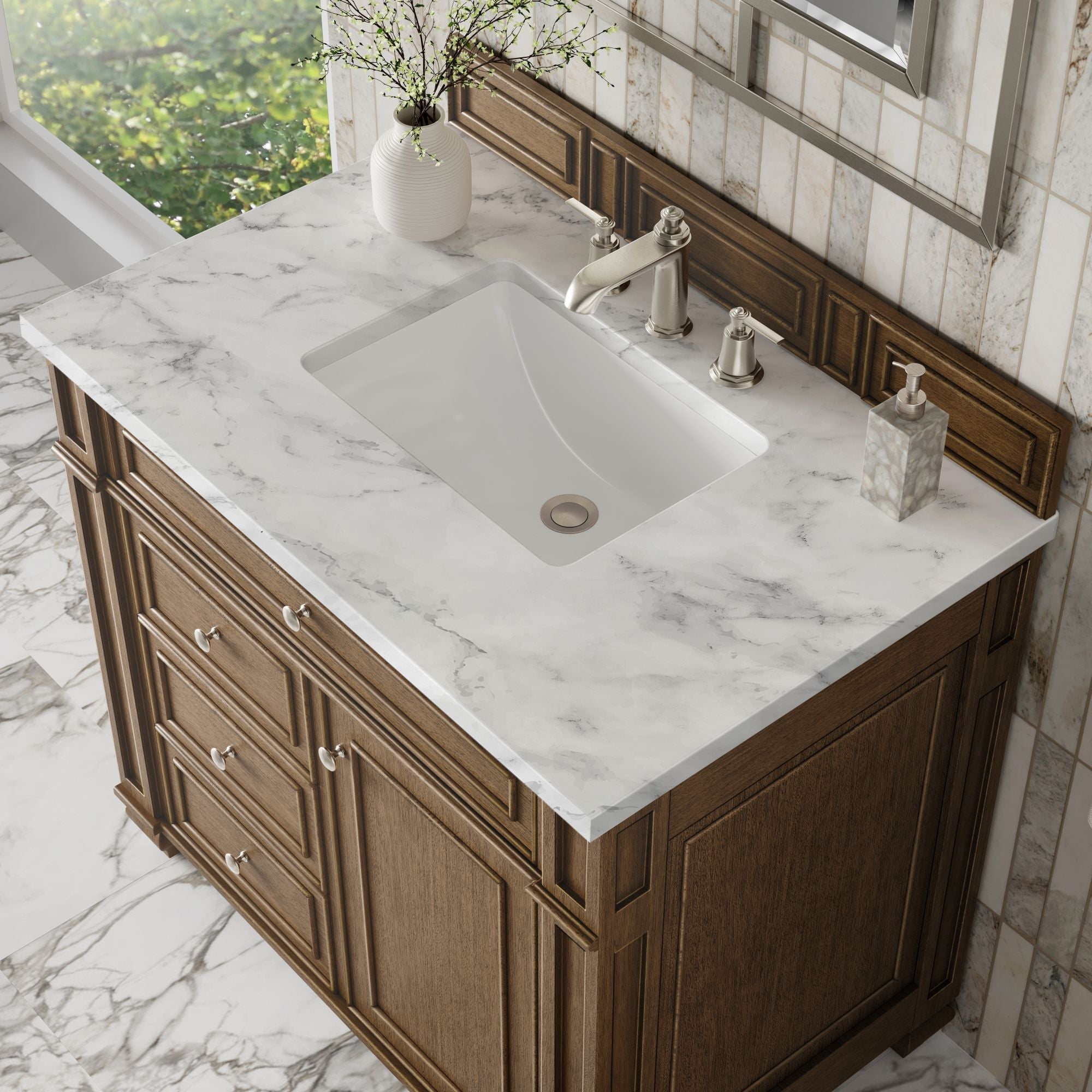 James Martin Bristol 36" Single Bathroom Vanity, Saddle Brown with Carrara White countertop