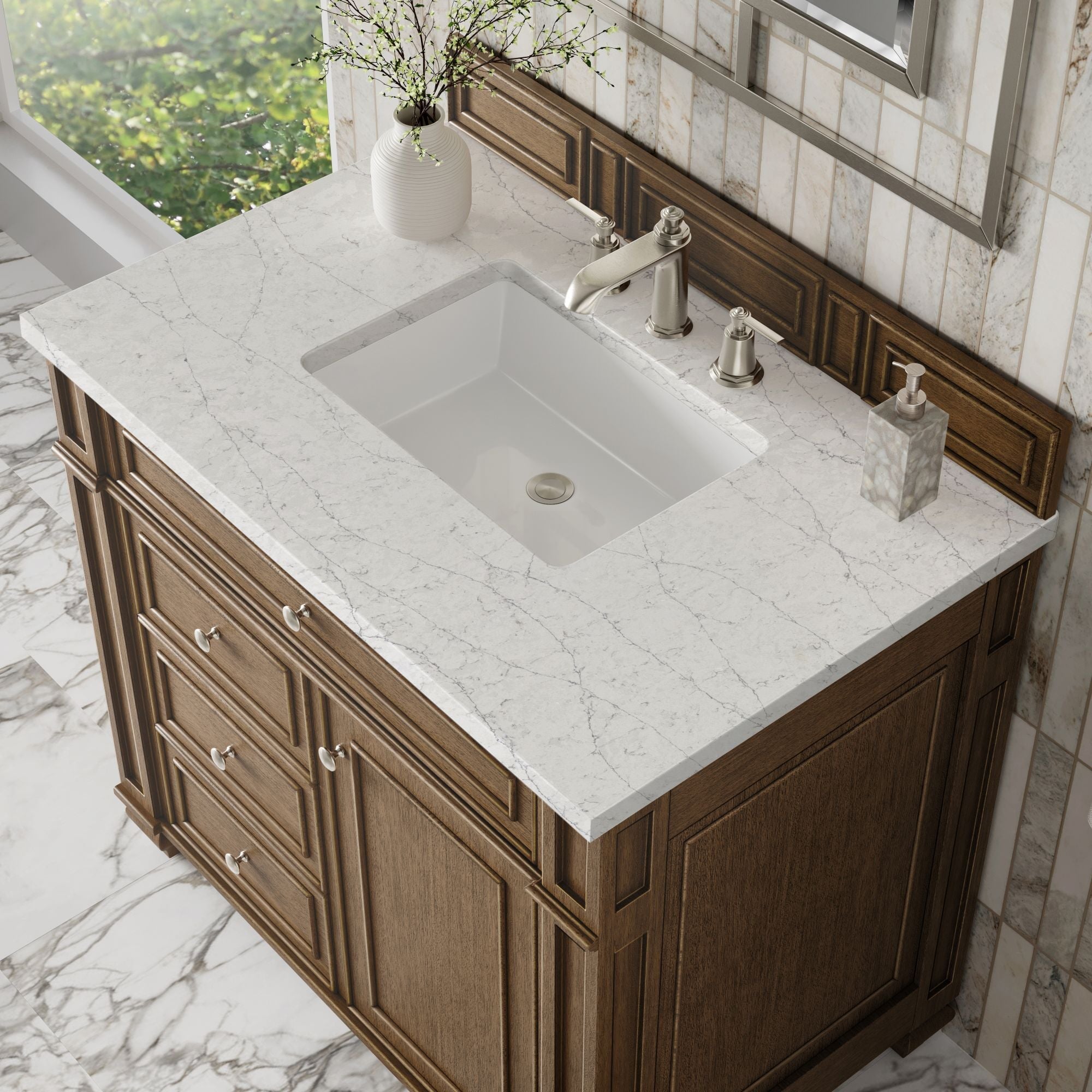 James Martin Bristol 36" Single Bathroom Vanity, Saddle Brown with Eternal Jasmine Pearl countertop
