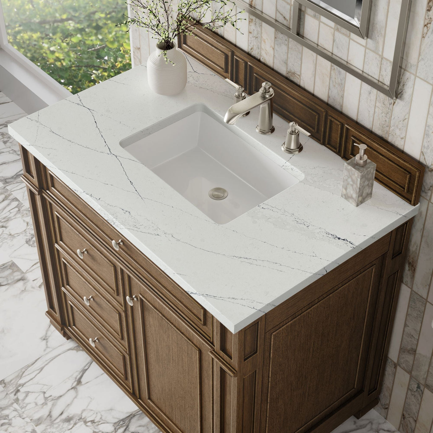 James Martin Bristol 36" Single Bathroom Vanity, Saddle Brown with Ethereal Noctis countertop