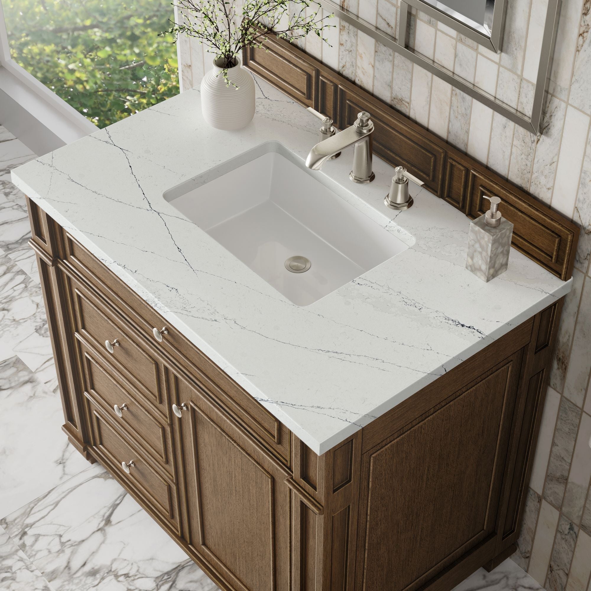 James Martin Bristol 36" Single Bathroom Vanity, Saddle Brown with Ethereal Noctis countertop