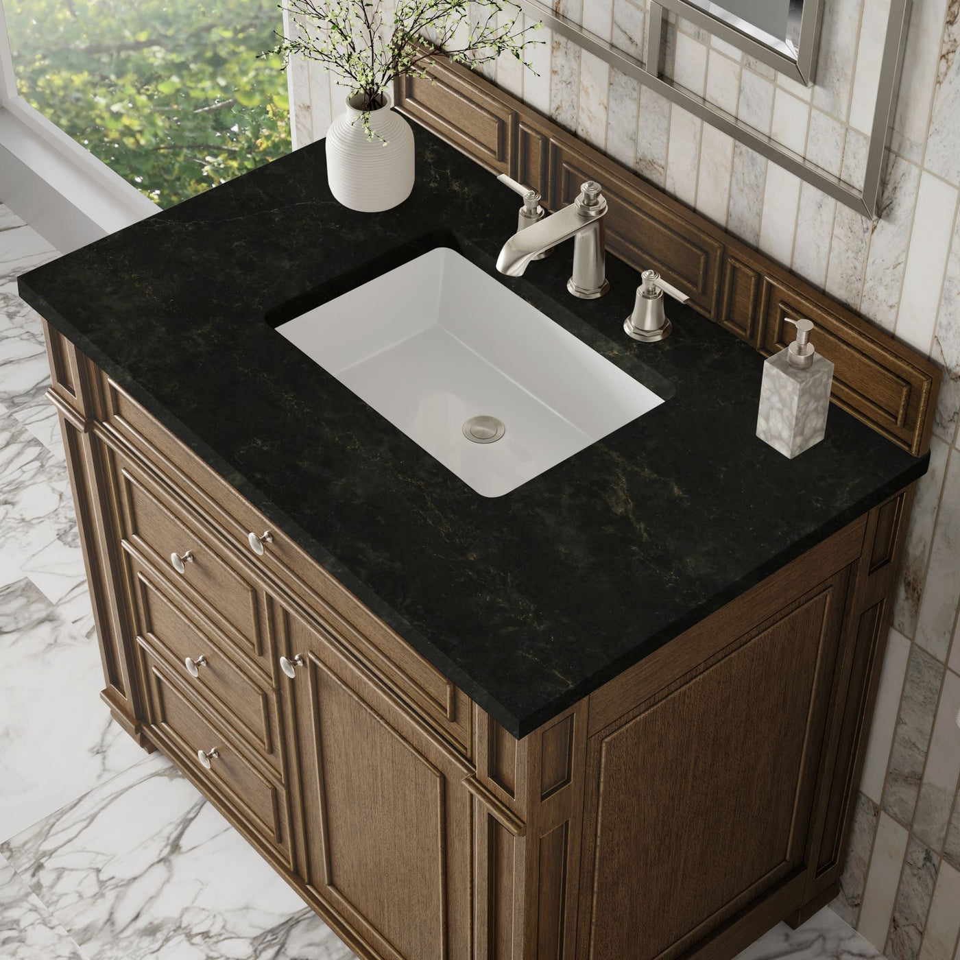 James Martin Bristol 36" Single Bathroom Vanity, Saddle Brown with Phantome countertop