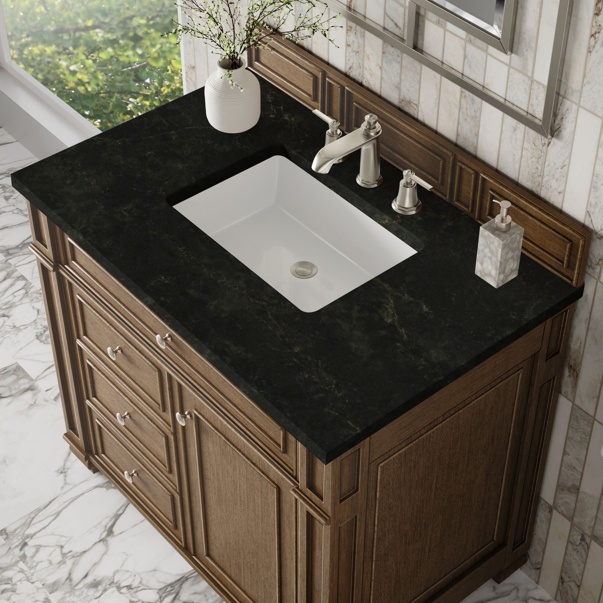 James Martin Bristol 36" Single Bathroom Vanity, Saddle Brown with Phantome countertop