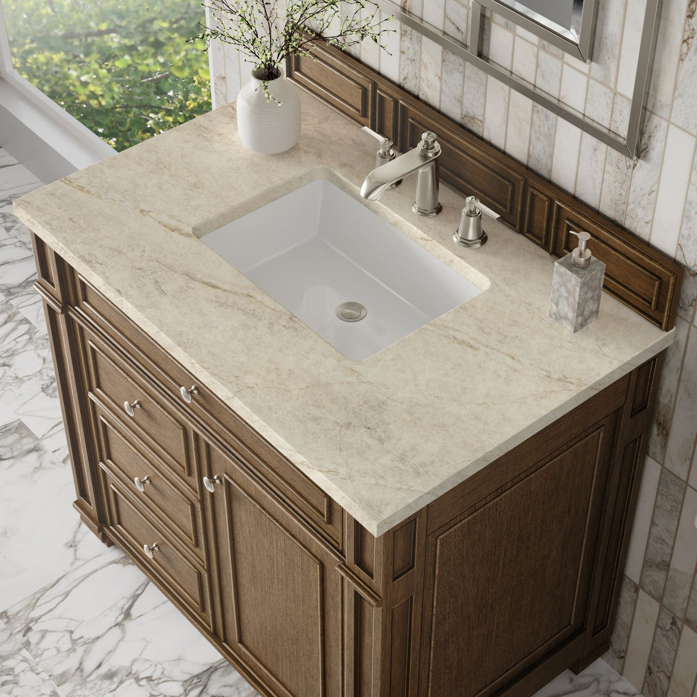 James Martin Bristol 36" Single Bathroom Vanity, Saddle Brown with Tajnar countertop