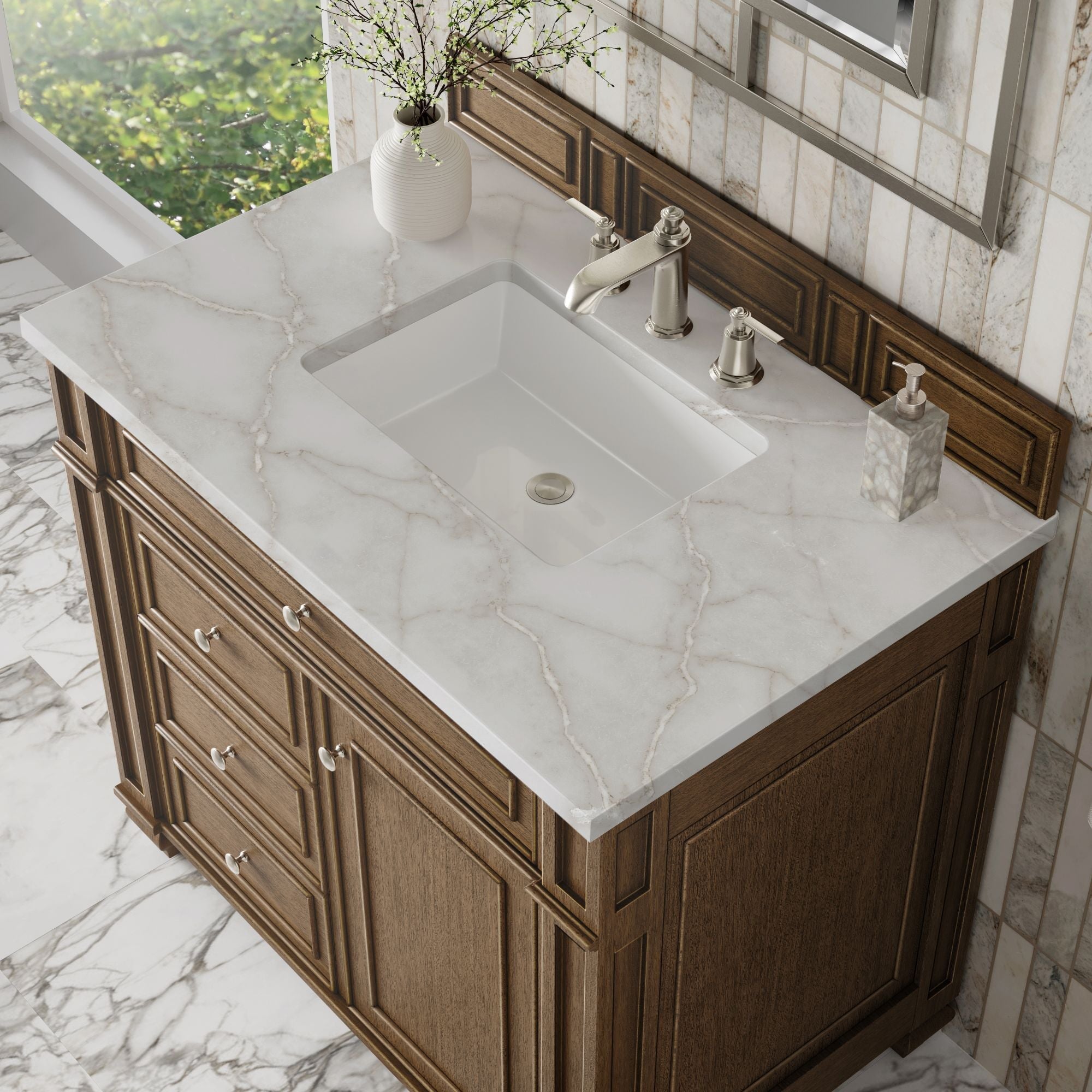 James Martin Bristol 36" Single Bathroom Vanity, Saddle Brown with Victorian Silver countertop